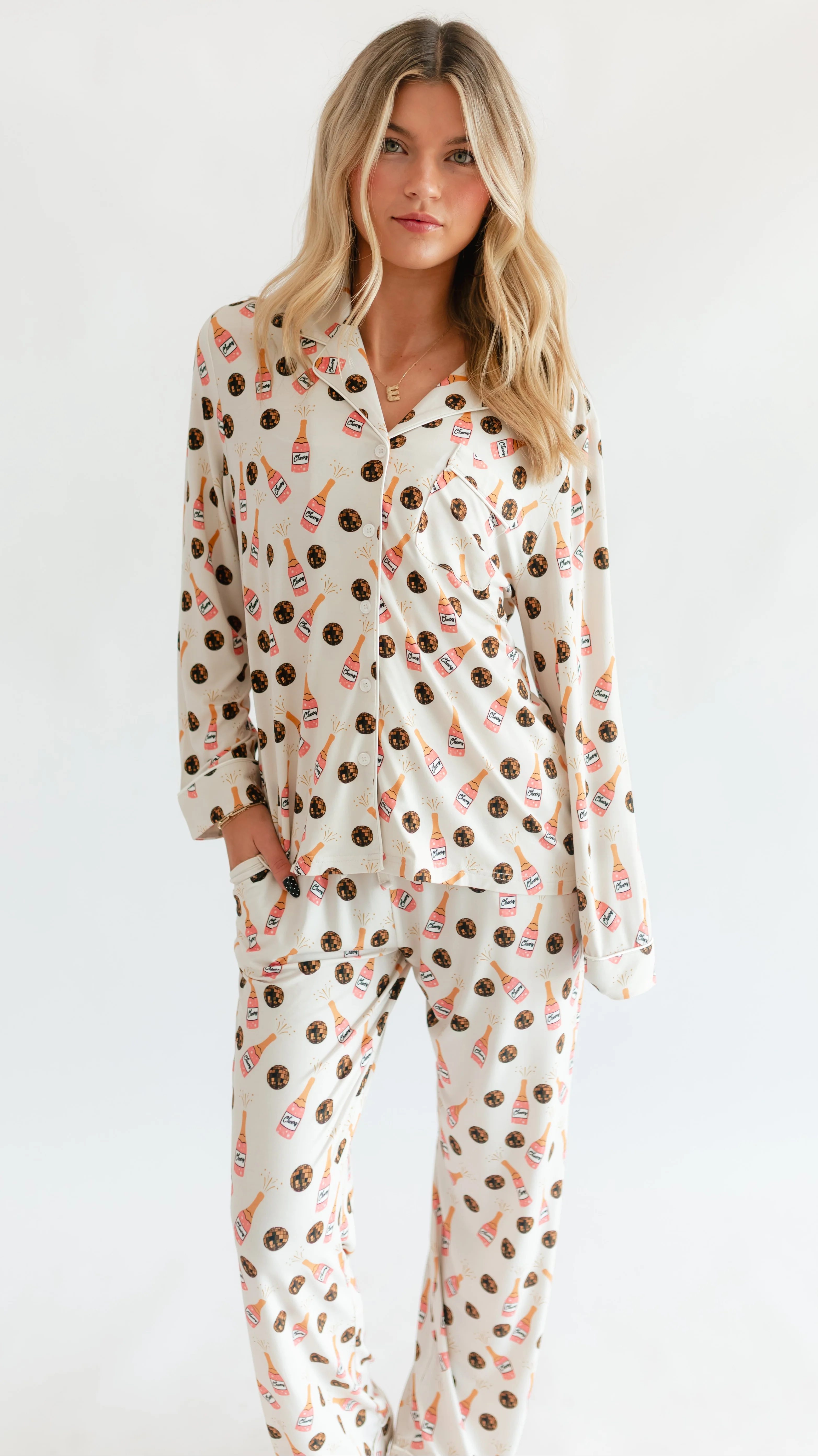 Women's Button Up Set In Sparkle & Sip - Image 3