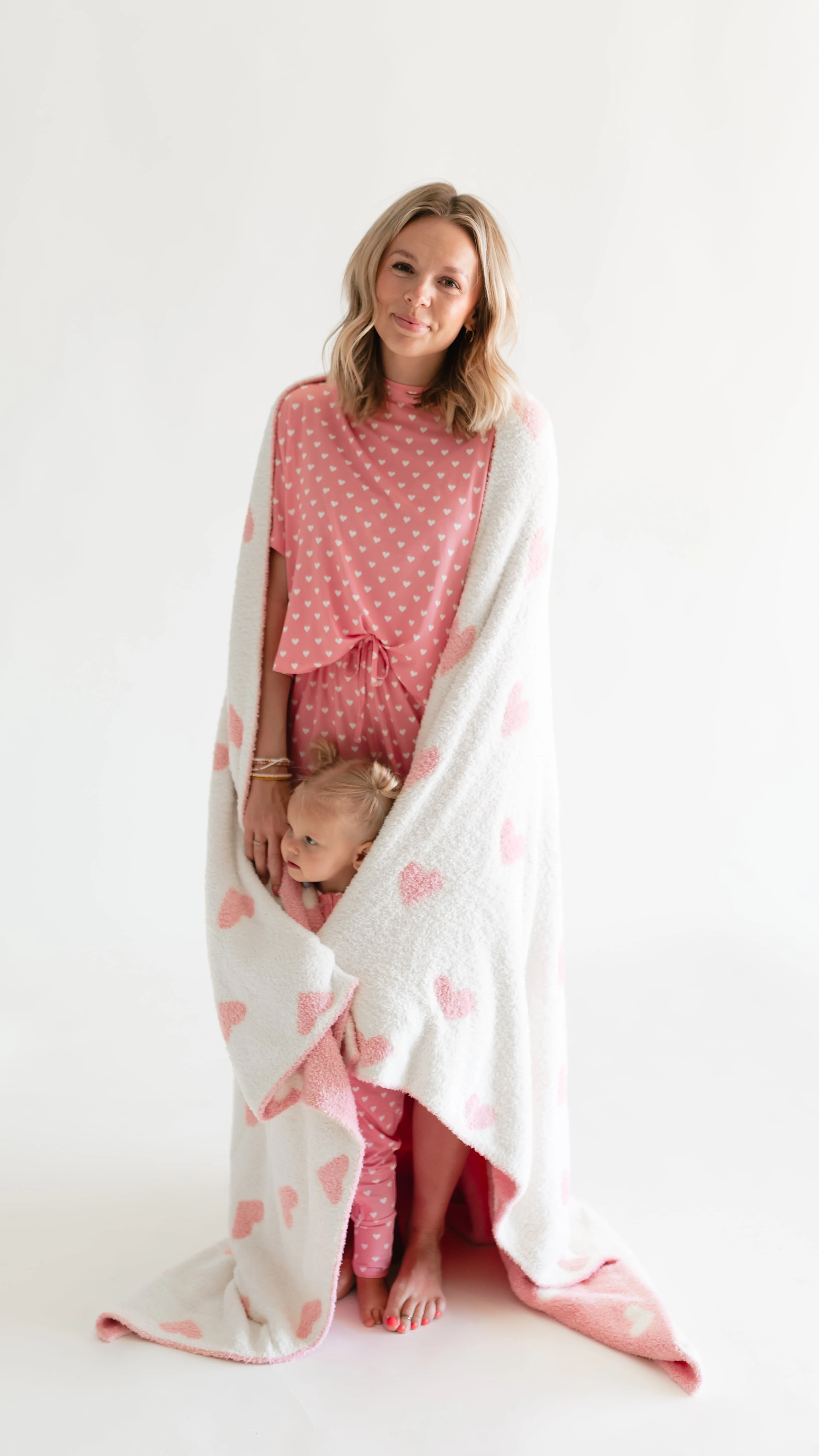 Adult Plush Throw Blanket in Pink Hearts