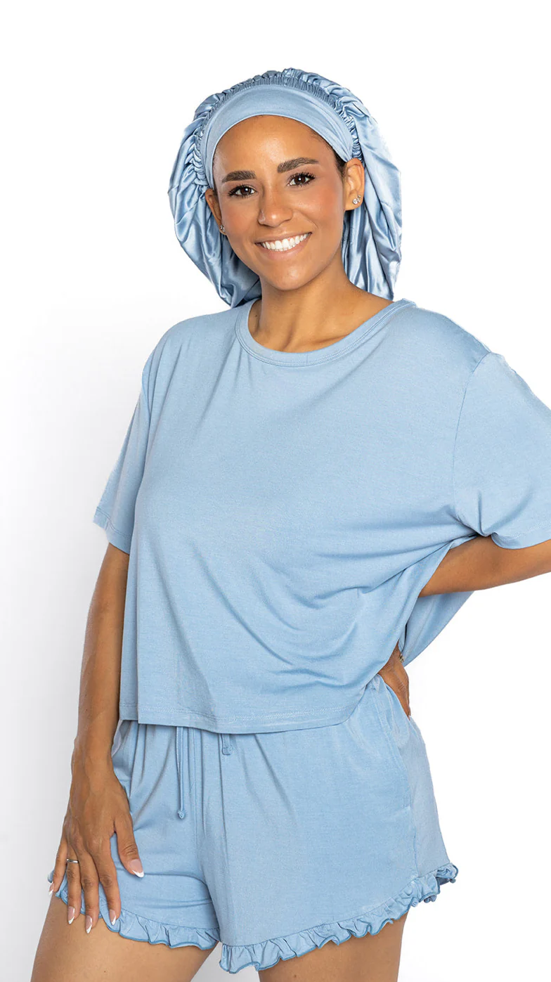 Adult Satin Bonnet in Cornflower Blue - Image 3