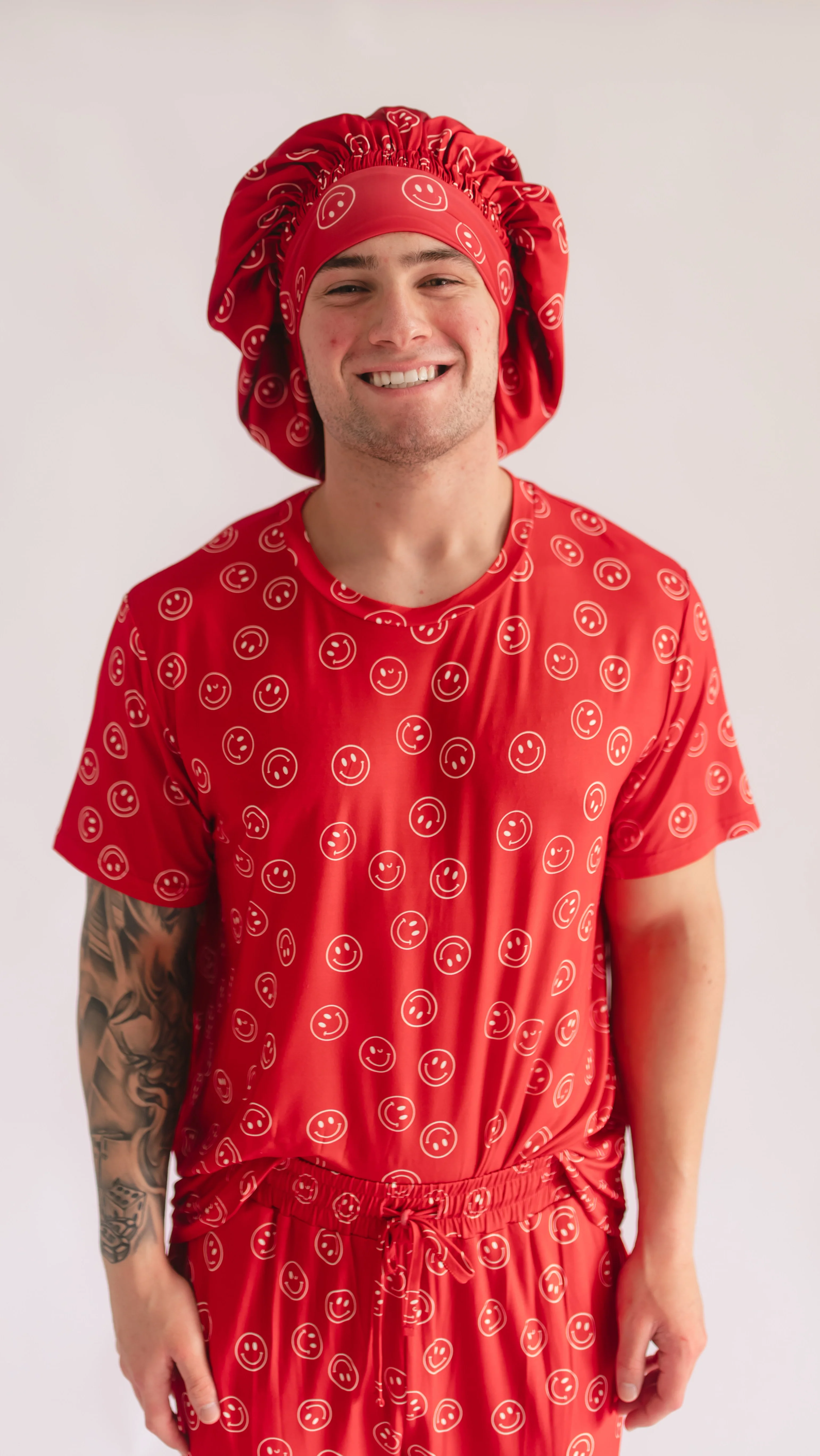 Adult Satin Bonnet in Red Smileys - Image 3