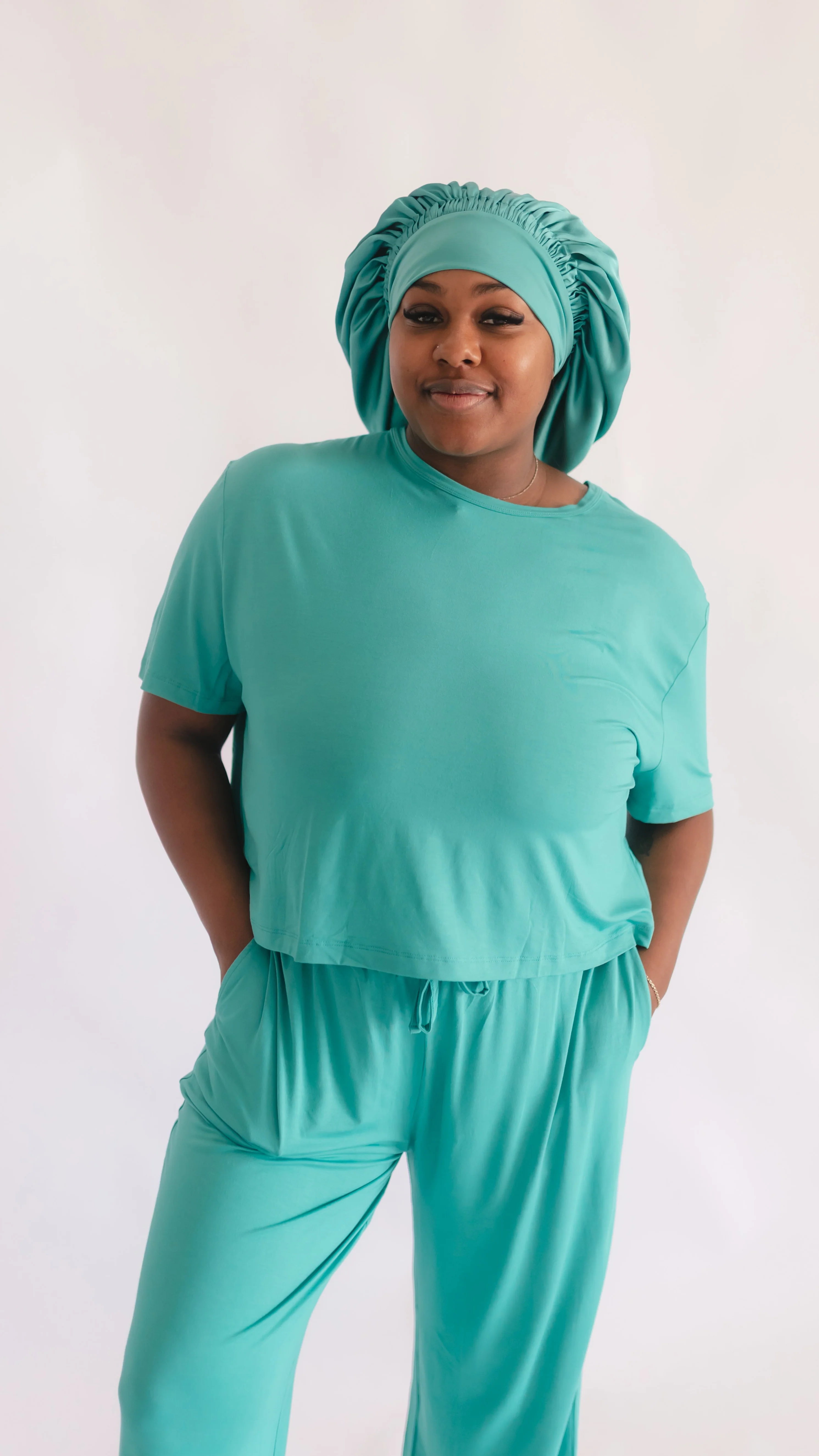 Adult Satin Bonnet in Teal - Image 3