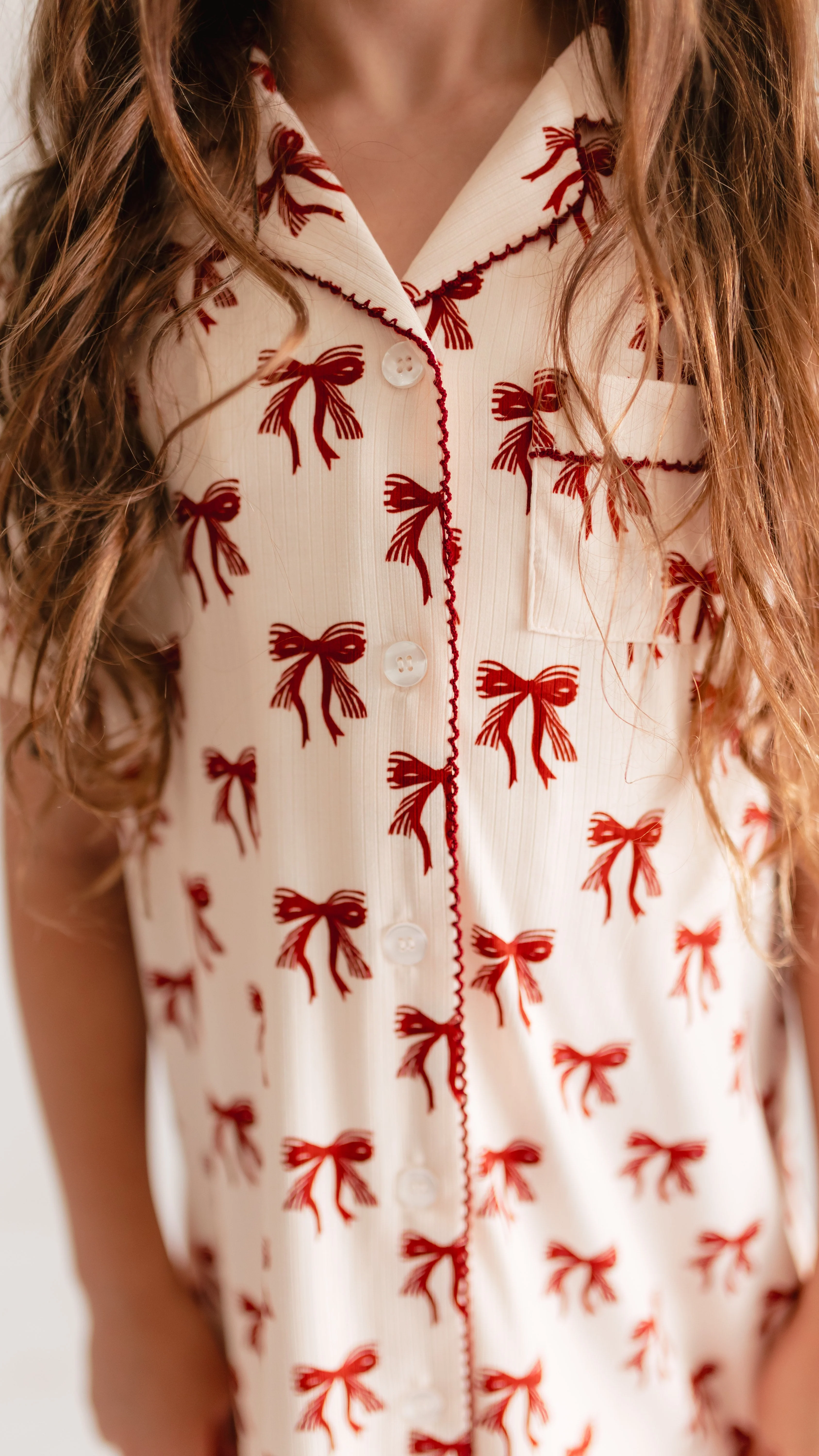 Girl's Button Down Ribbed Dress in Classic Bows - Image 2