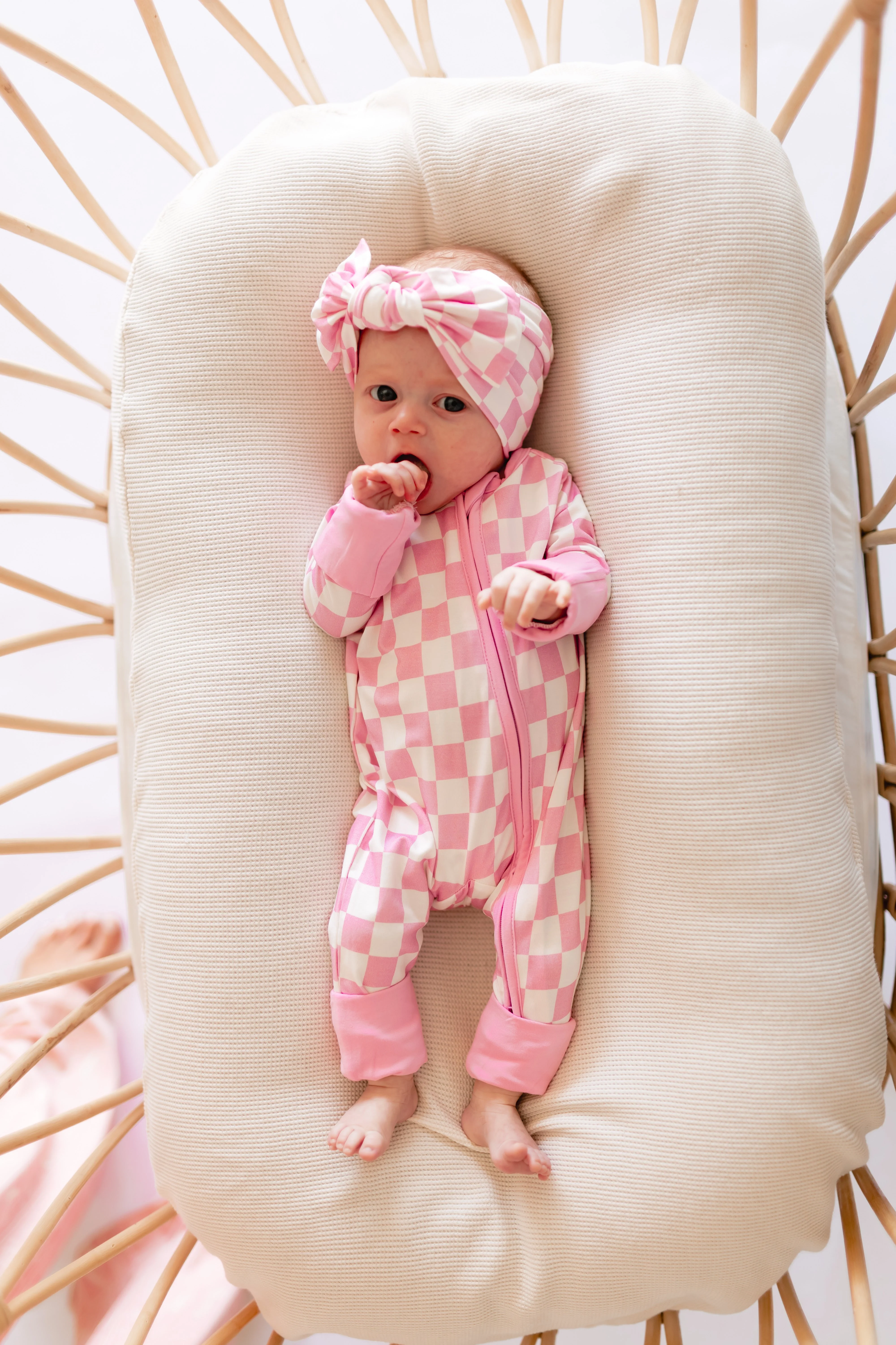 Infant Knot Head Bow in Pink Checkered