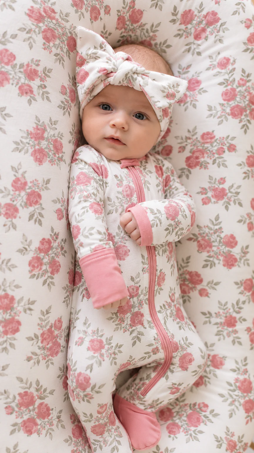 Infant Knot Head Bow in Pink Floral