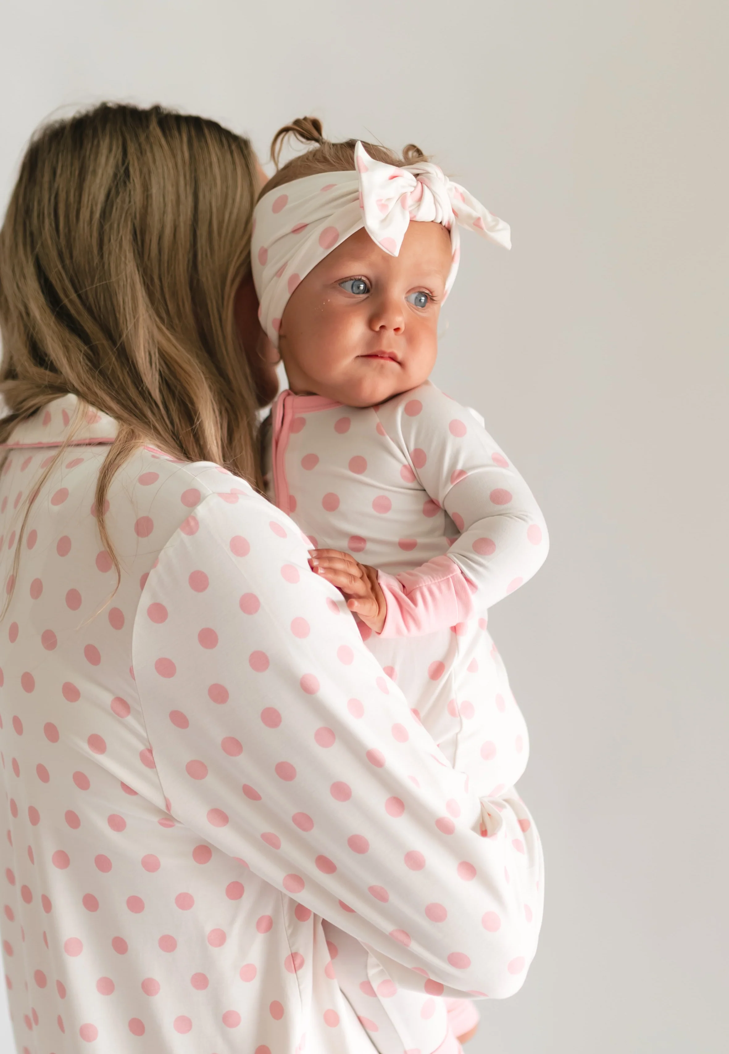 Infant Knot Head Bow in White & Pink Polka Dots - Image 2
