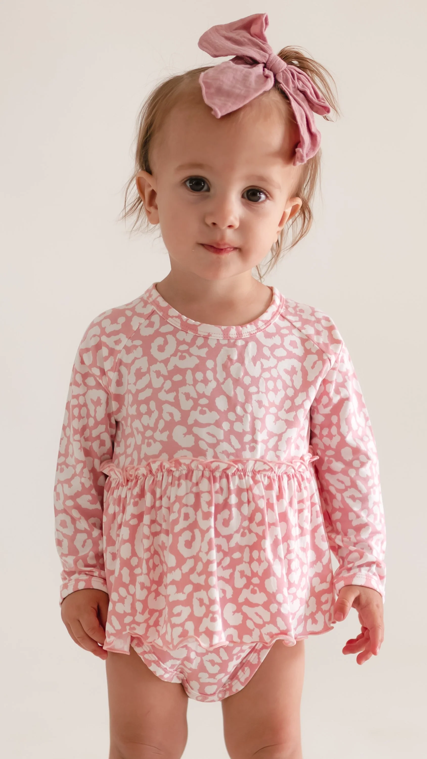 Infant Long Sleeve and Skirt Onesie in Pink Leopard - Image 2