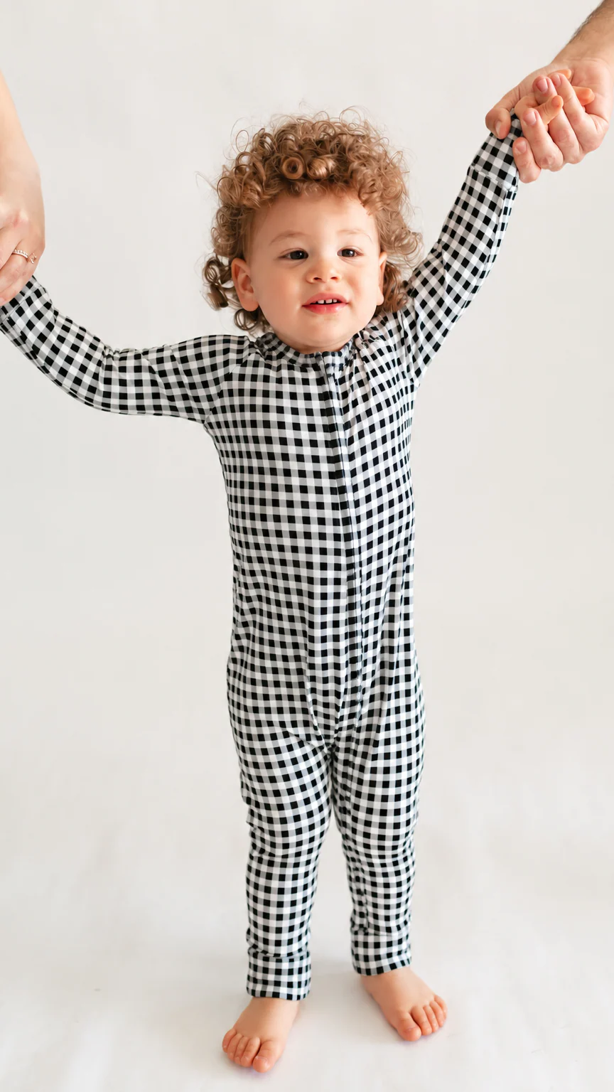 Infant Romper in Black Gingham
