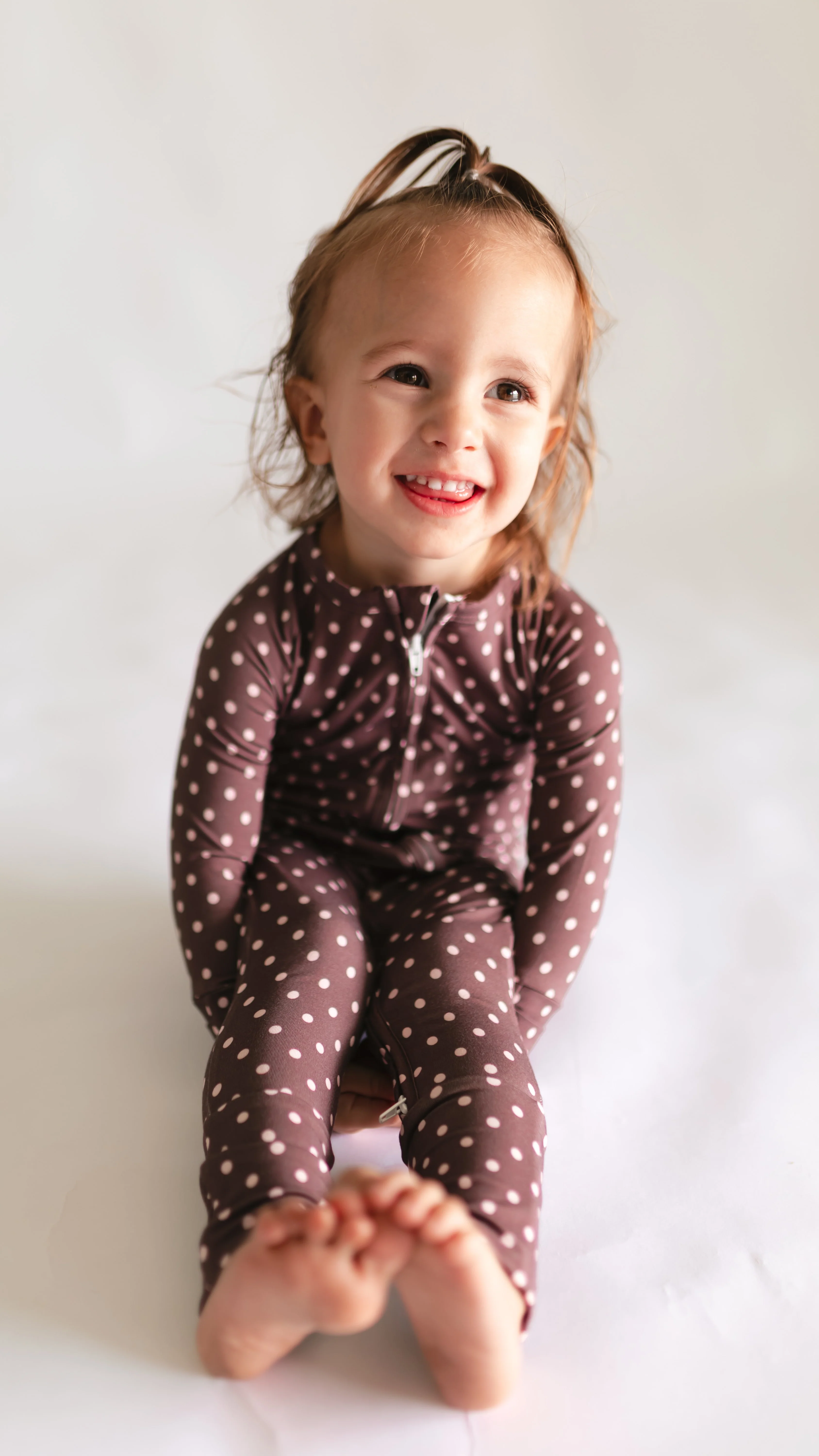 Infant Romper in Brown & Pink Polka Dot - Image 2