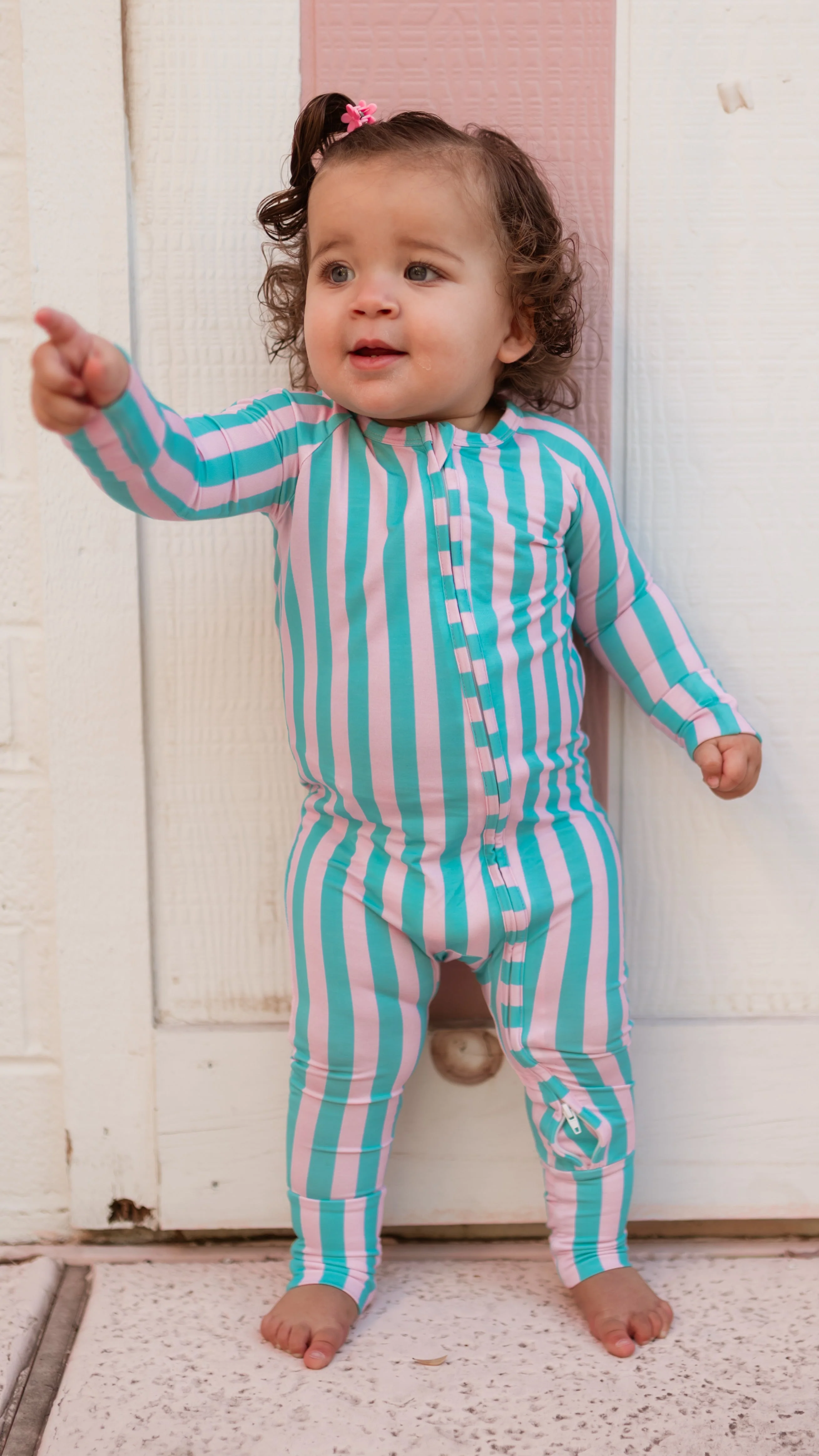 Infant Romper in Cotton Candy Stripes - Image 2