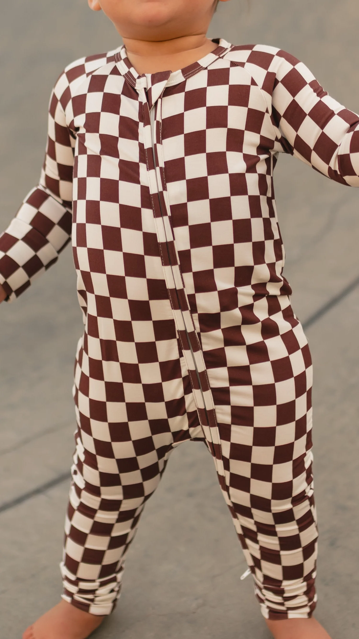 Infant Romper in Cream + Brown Checkered - Image 2
