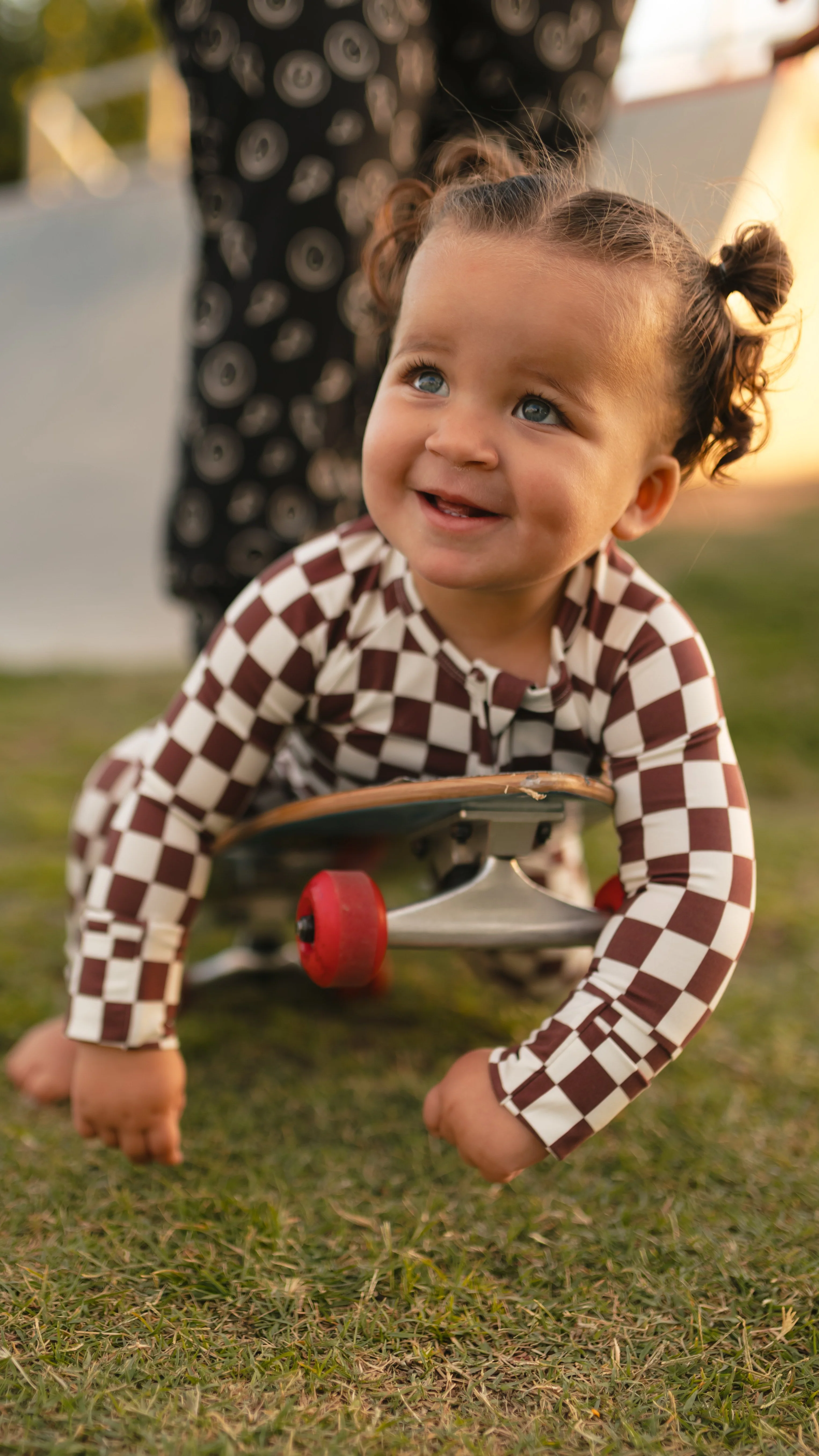 Infant Romper in Cream + Brown Checkered - Image 3