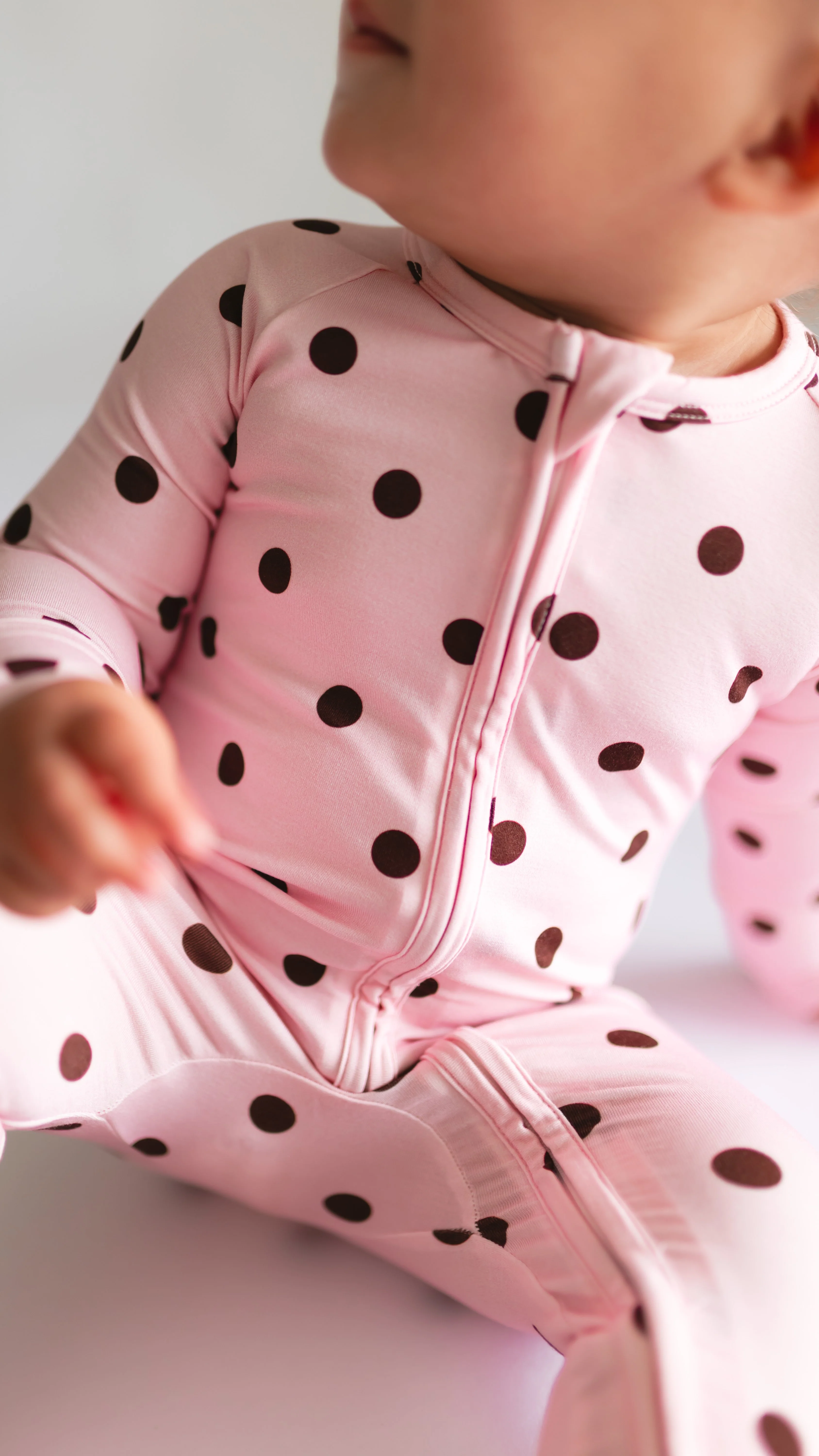 Infant Romper in Pink & Brown Polka Dot - Image 2