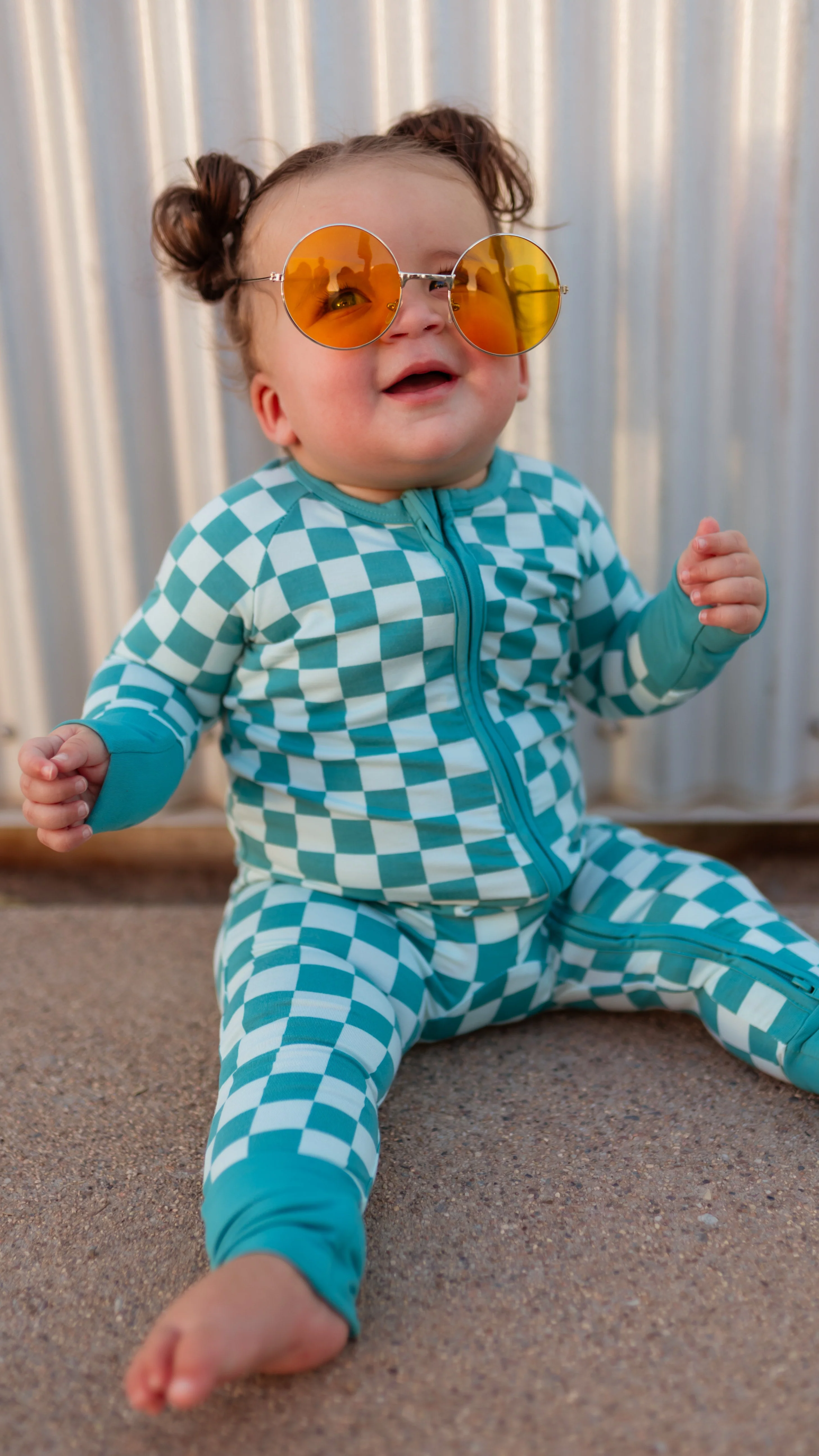Infant Romper in Teal and Blue Checkered - Image 2