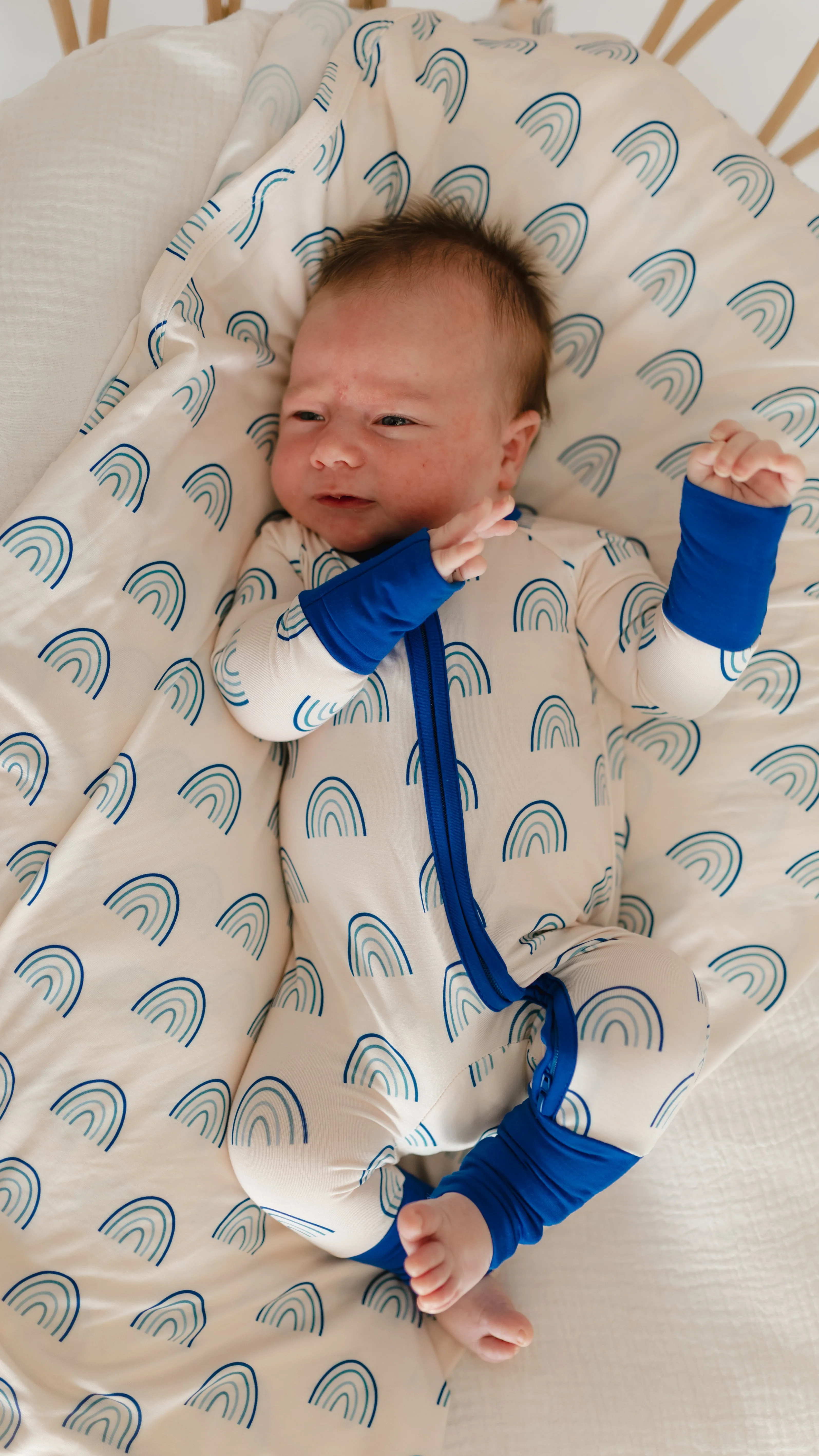 Infant Swaddle in Blue Rainbows - Image 3