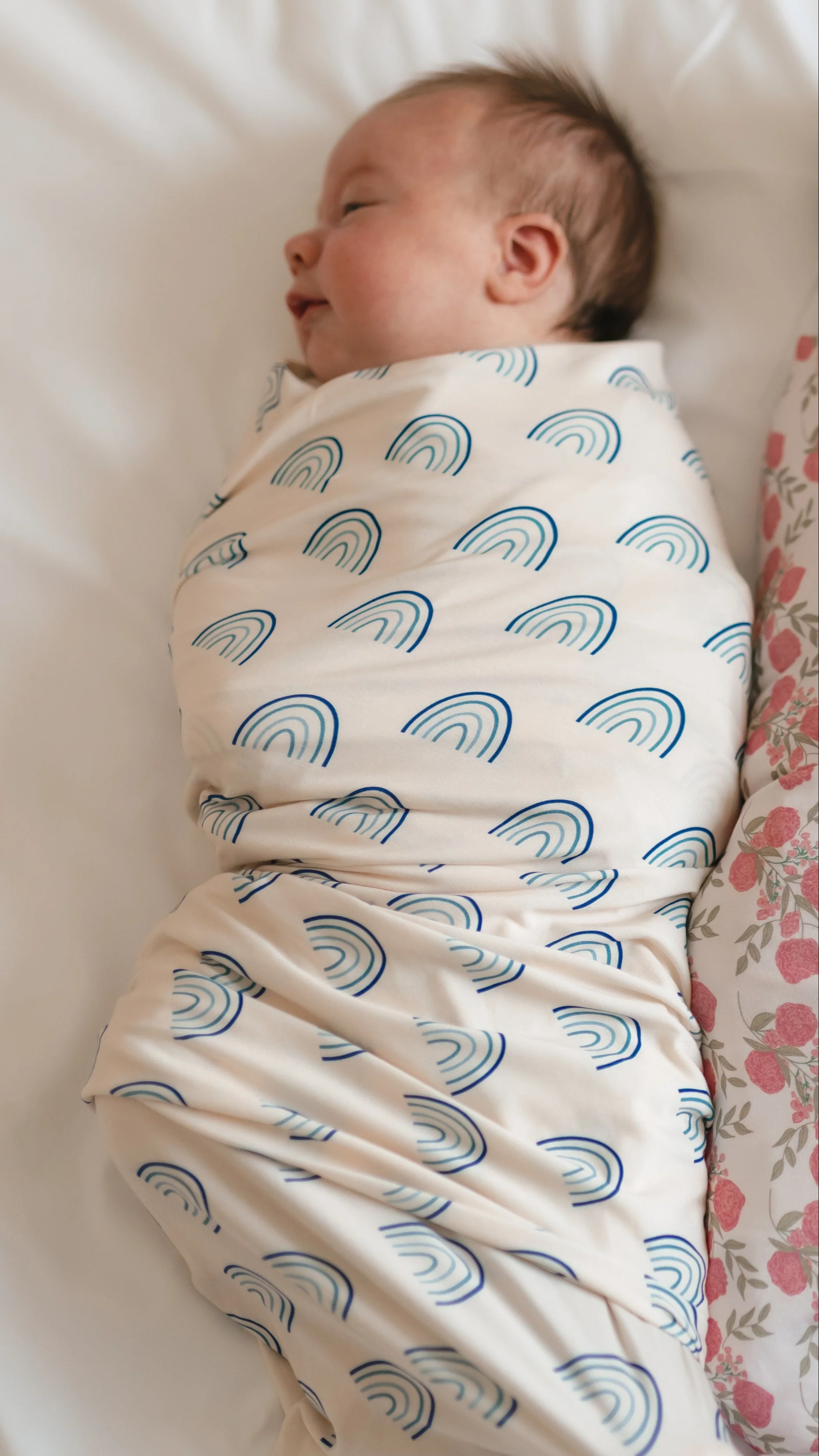 Infant Swaddle in Blue Rainbows - Image 4
