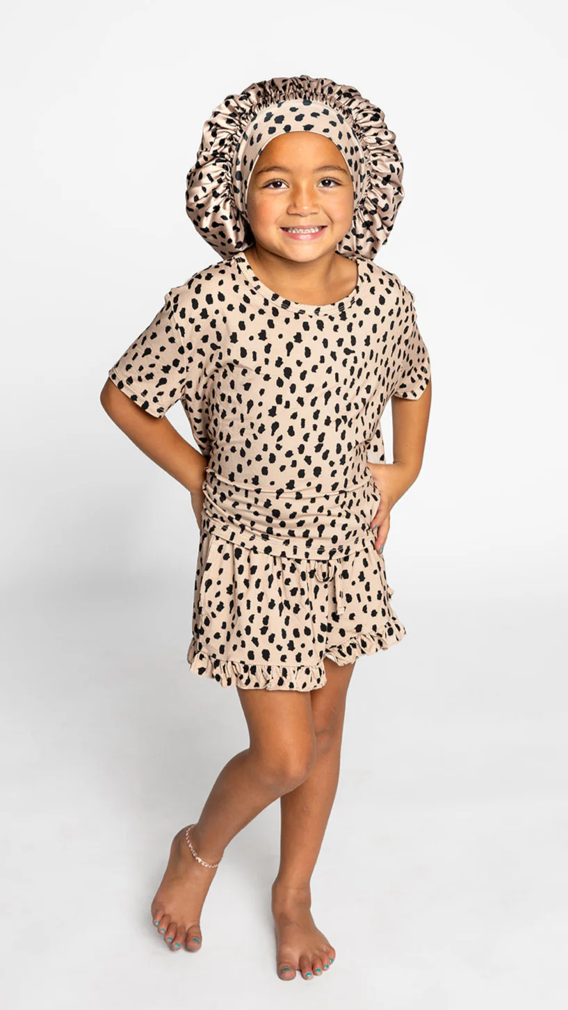 Kids Satin Bonnet in Brown Cheetah - Image 2