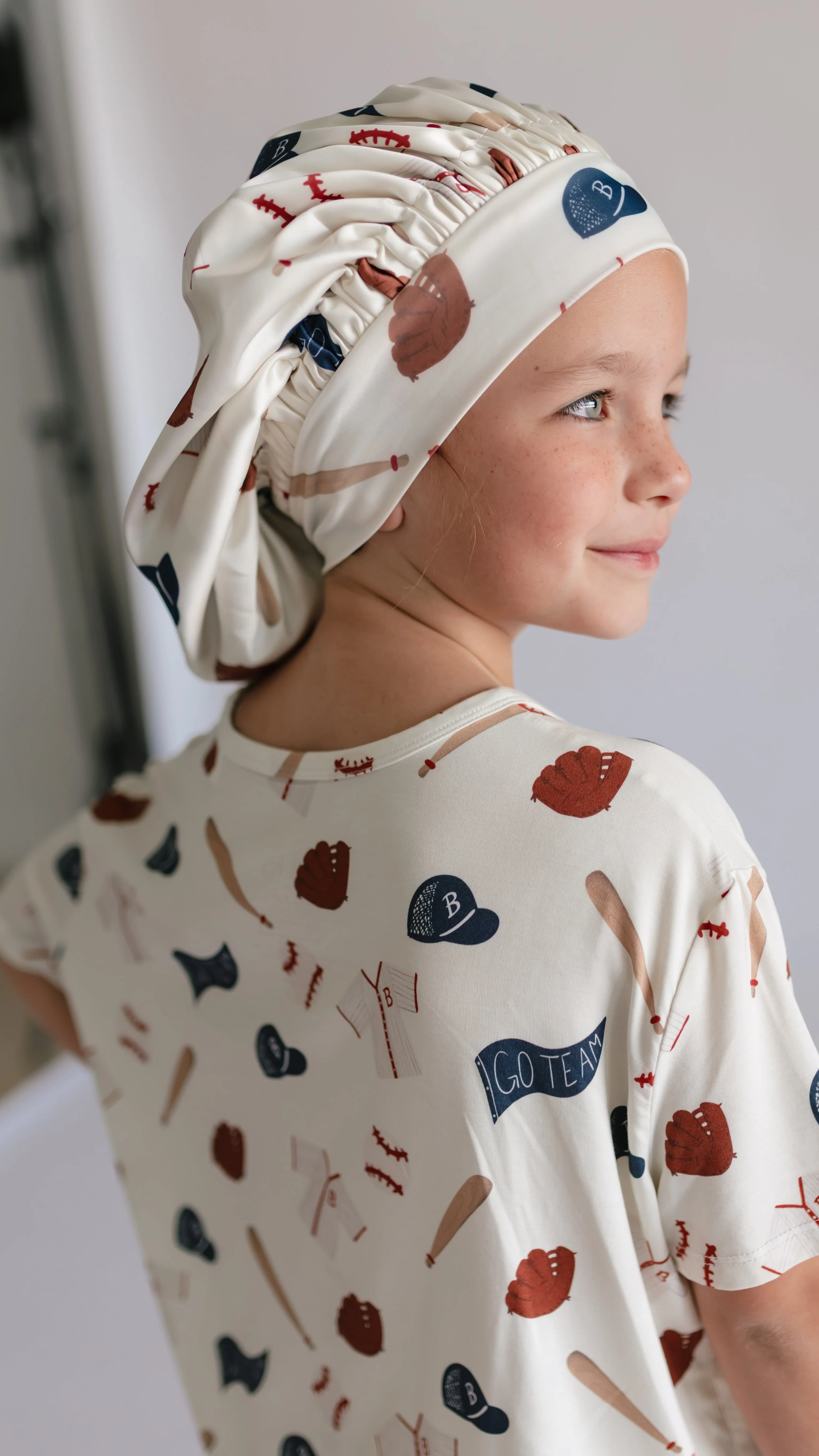 Kids Satin Bonnet in Baseball - Image 3