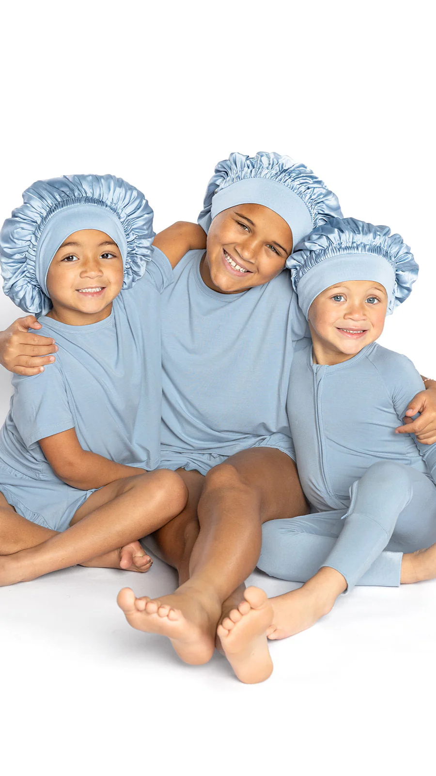 Kids Satin Bonnet in Cornflower Blue - Image 3
