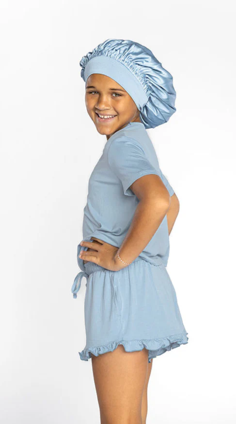Kids Satin Bonnet in Cornflower Blue - Image 4