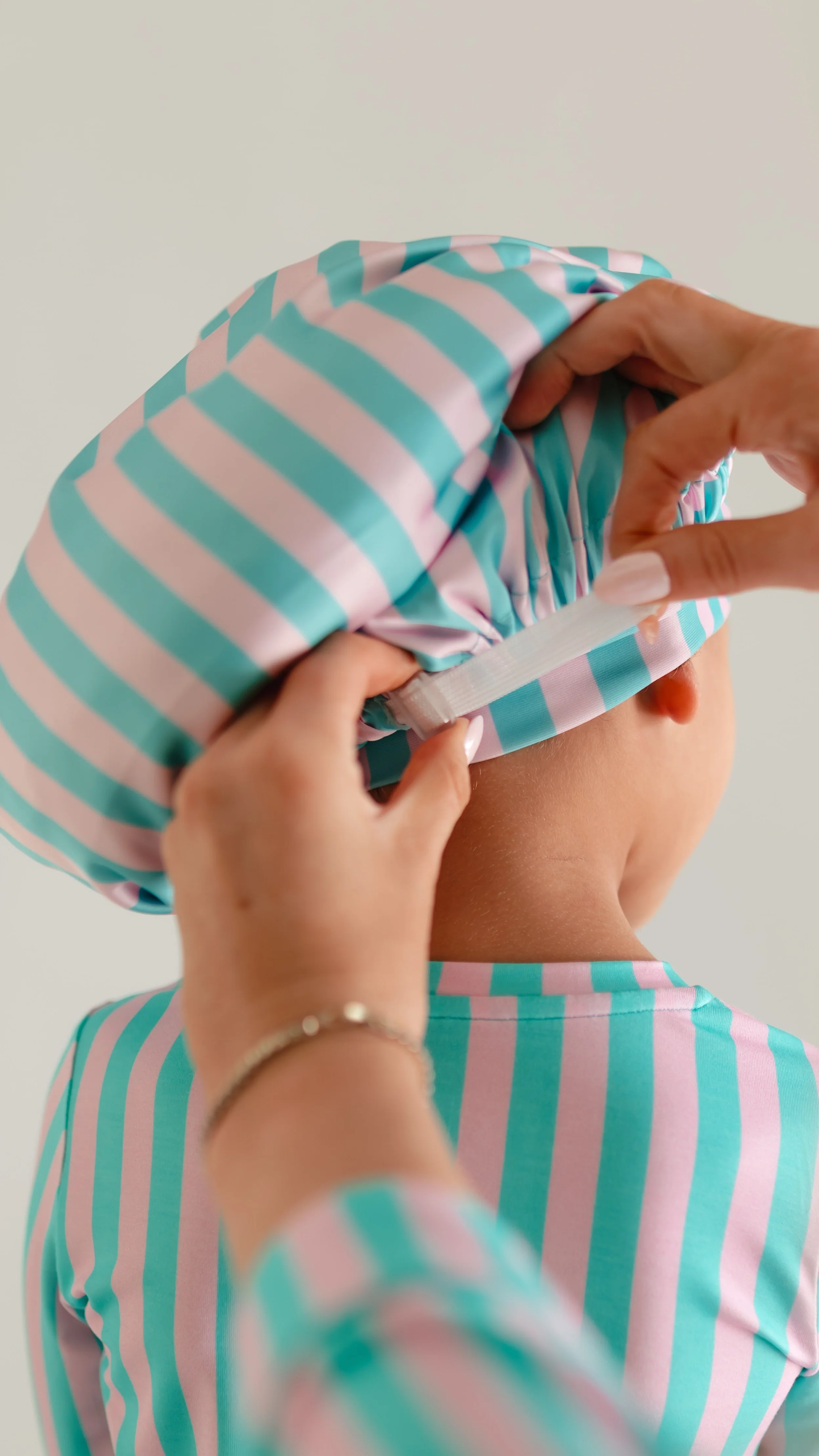 Kid's Satin Bonnet in Cotton Candy Stripes - Image 3