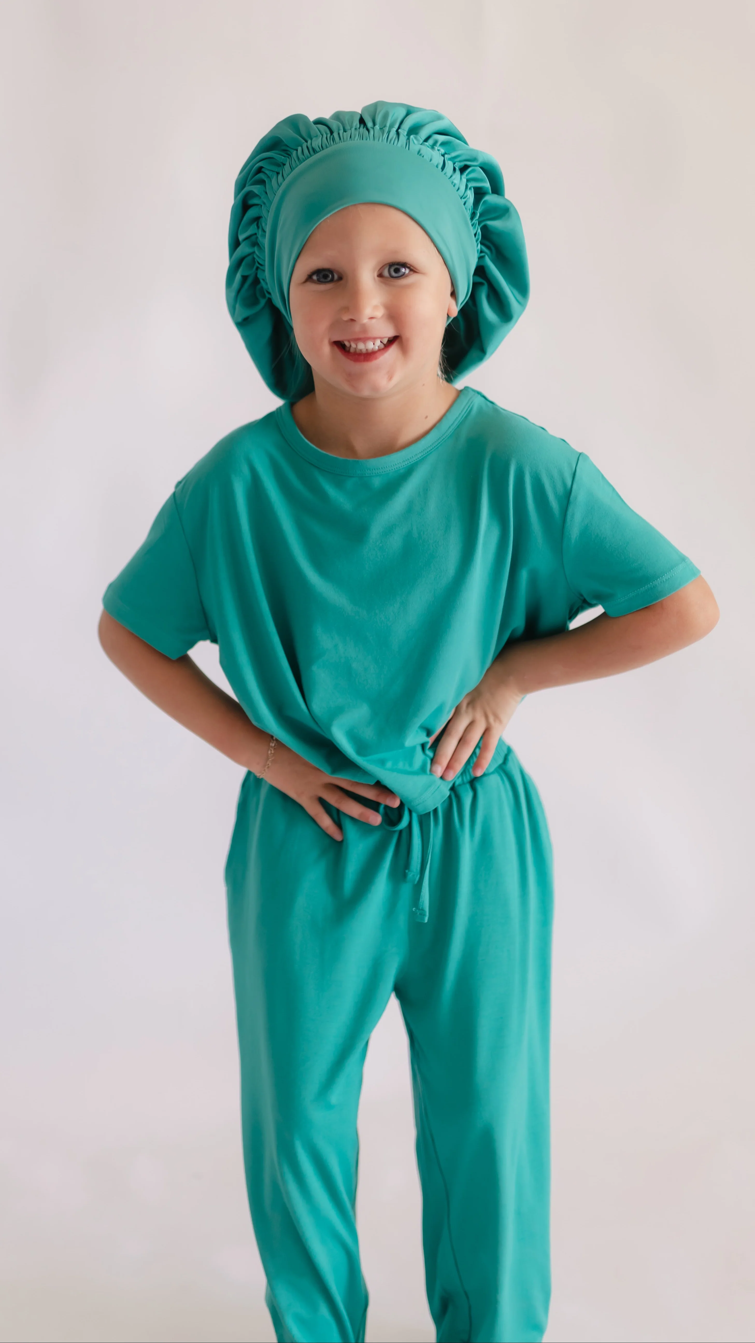Kids Satin Bonnet in Teal - Image 3