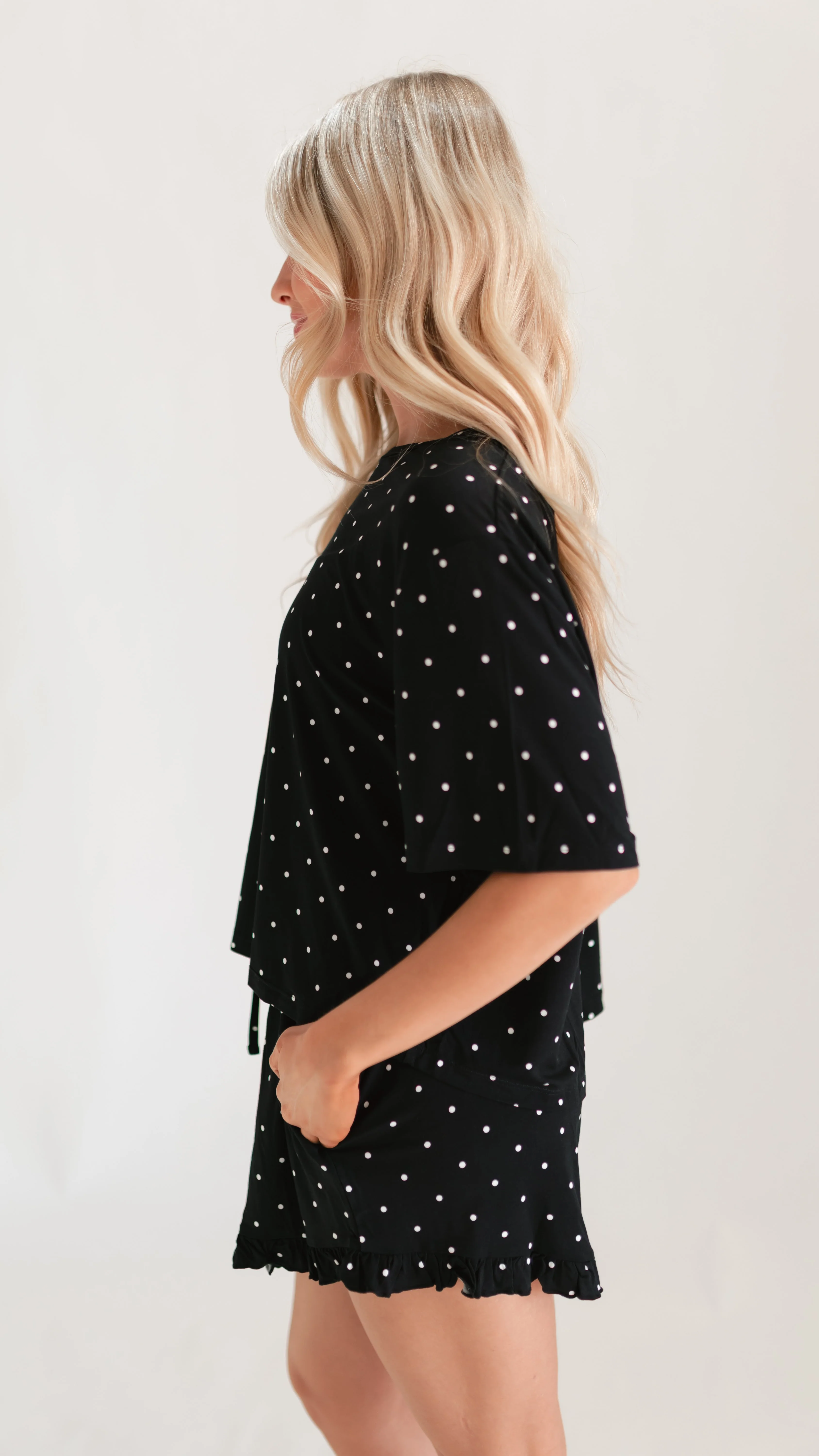 Womenâs Ruffle Short Set in Black Polka Dot - Image 3