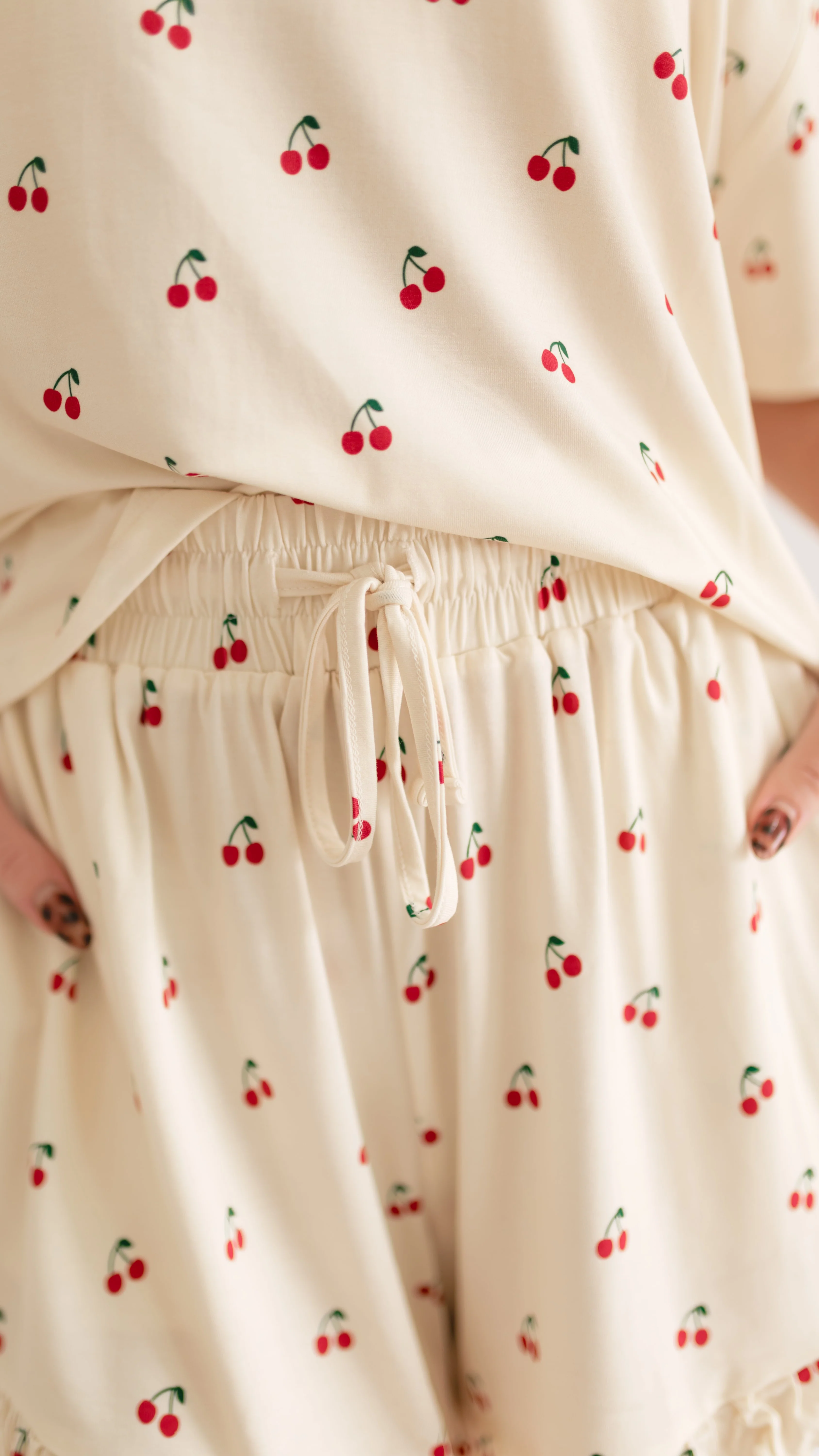 Women’s Ruffle Short Set in Cream Cherries - Image 3