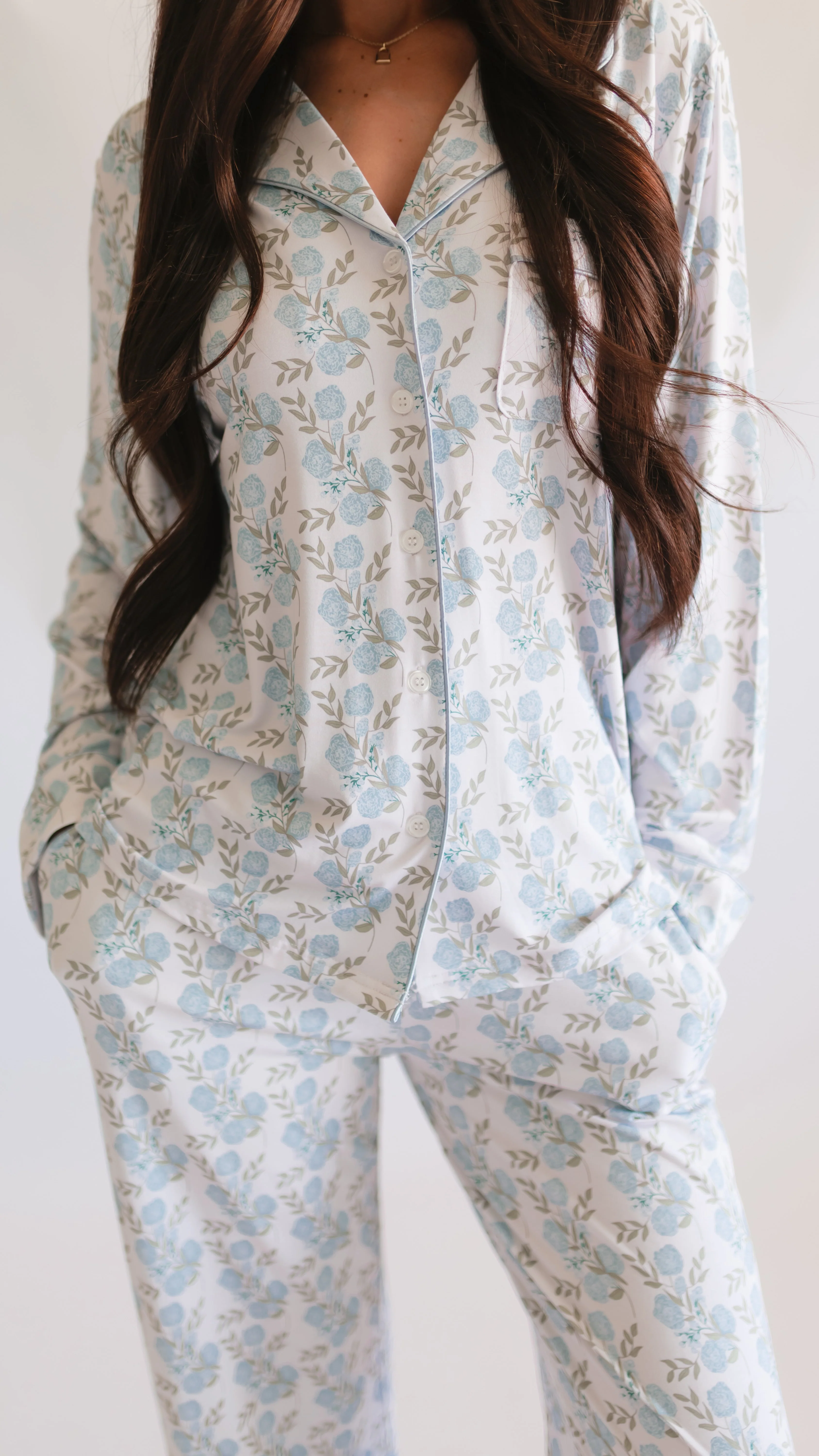 Women's Button Up Set In Blue Floral - Image 2