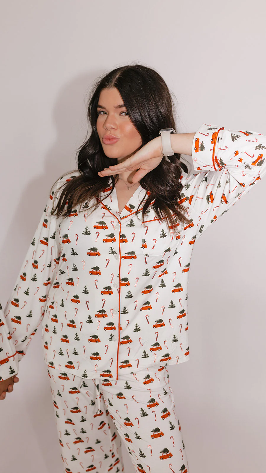Women's Button Up Set In Candy Cane Lane - Image 3