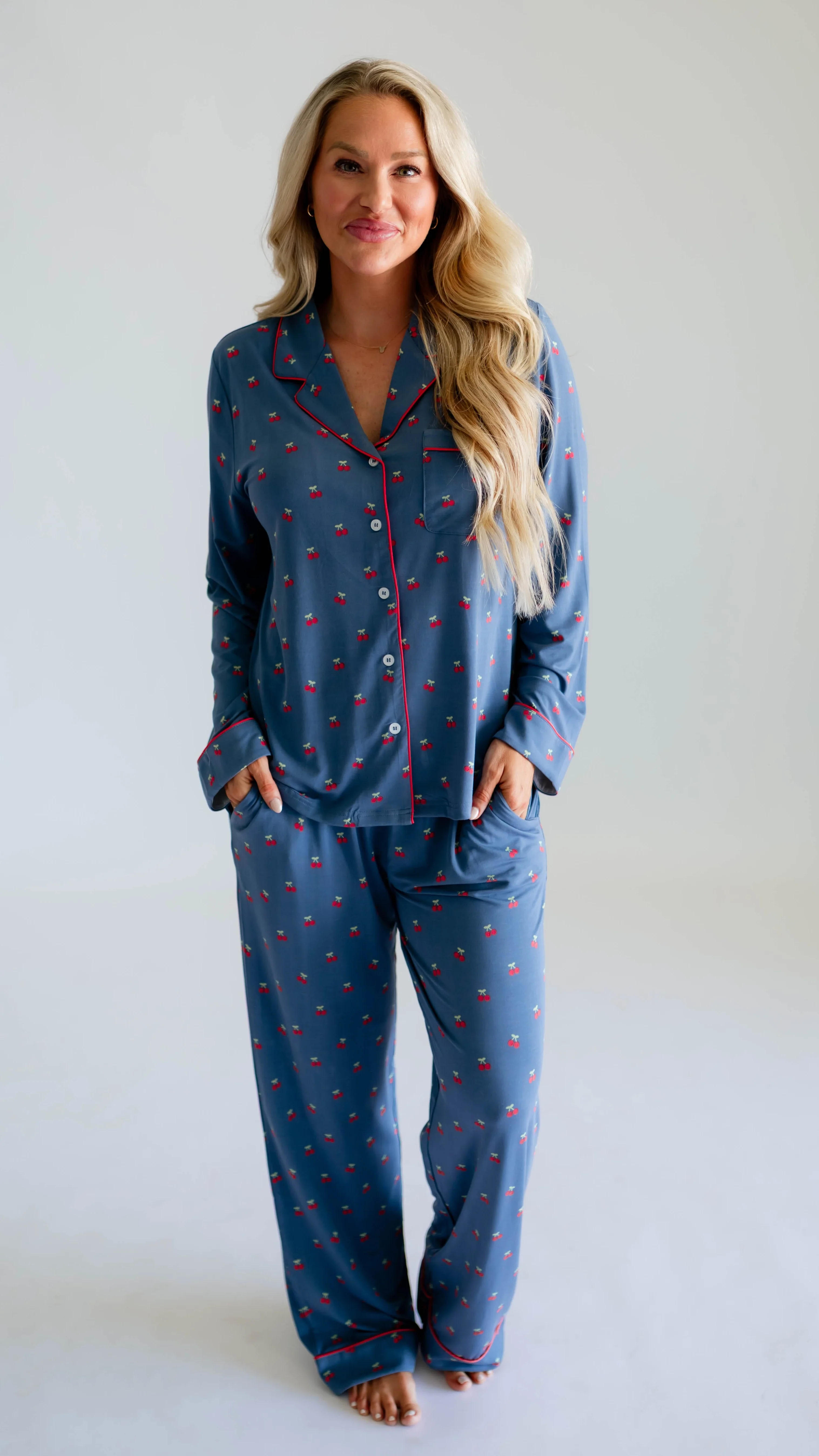 Women's Button Up Set In Cherries