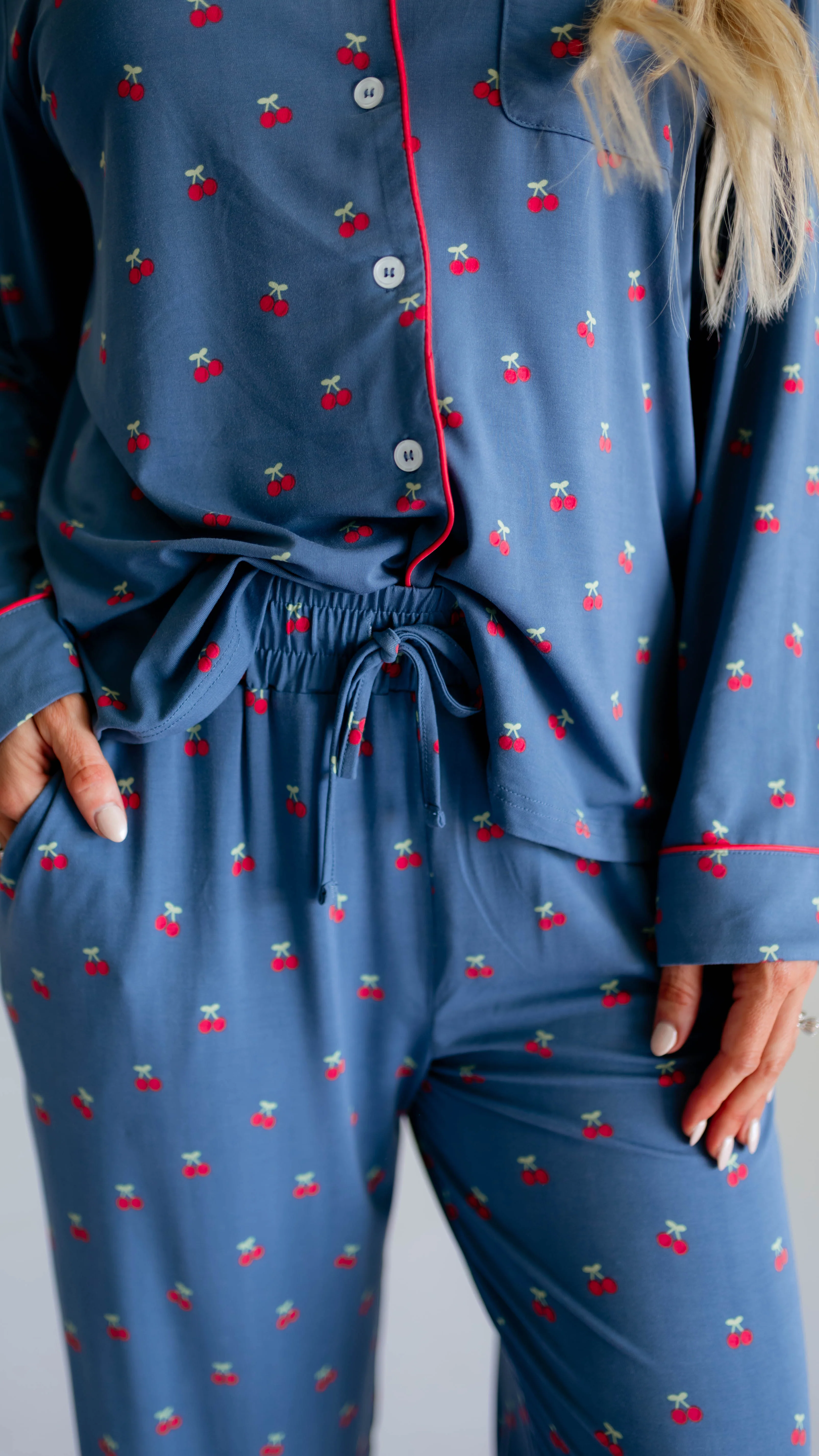 Women's Button Up Set In Cherries - Image 3