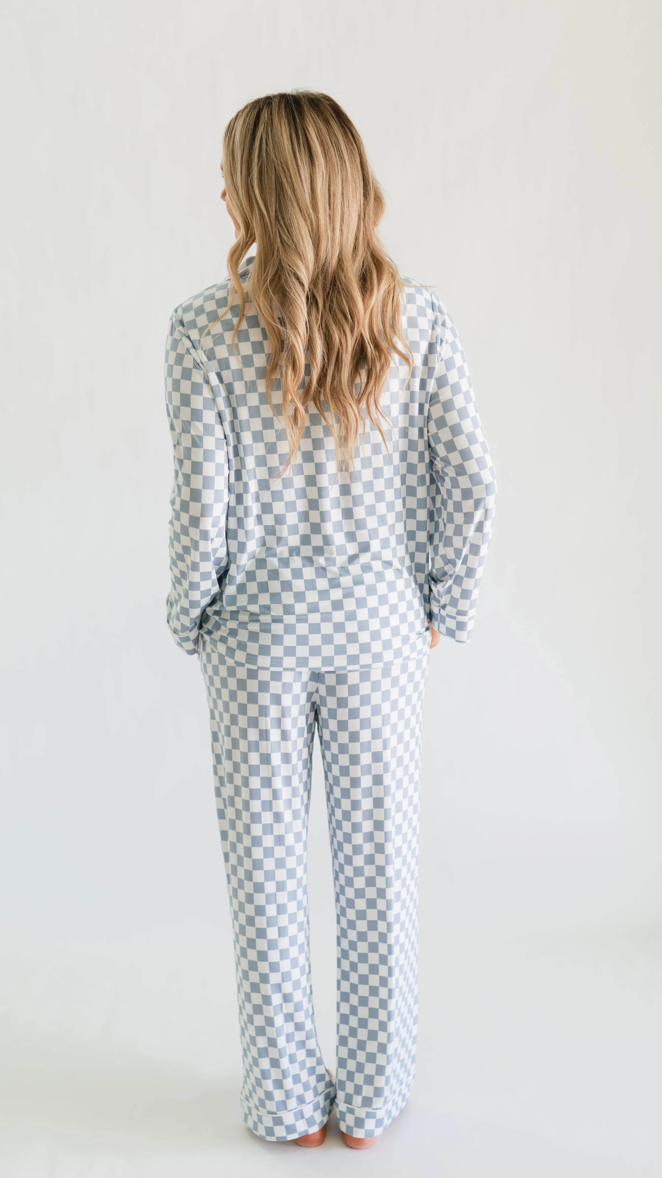 Women's Button Up Set In Cornflower Blue Checkered - Image 3