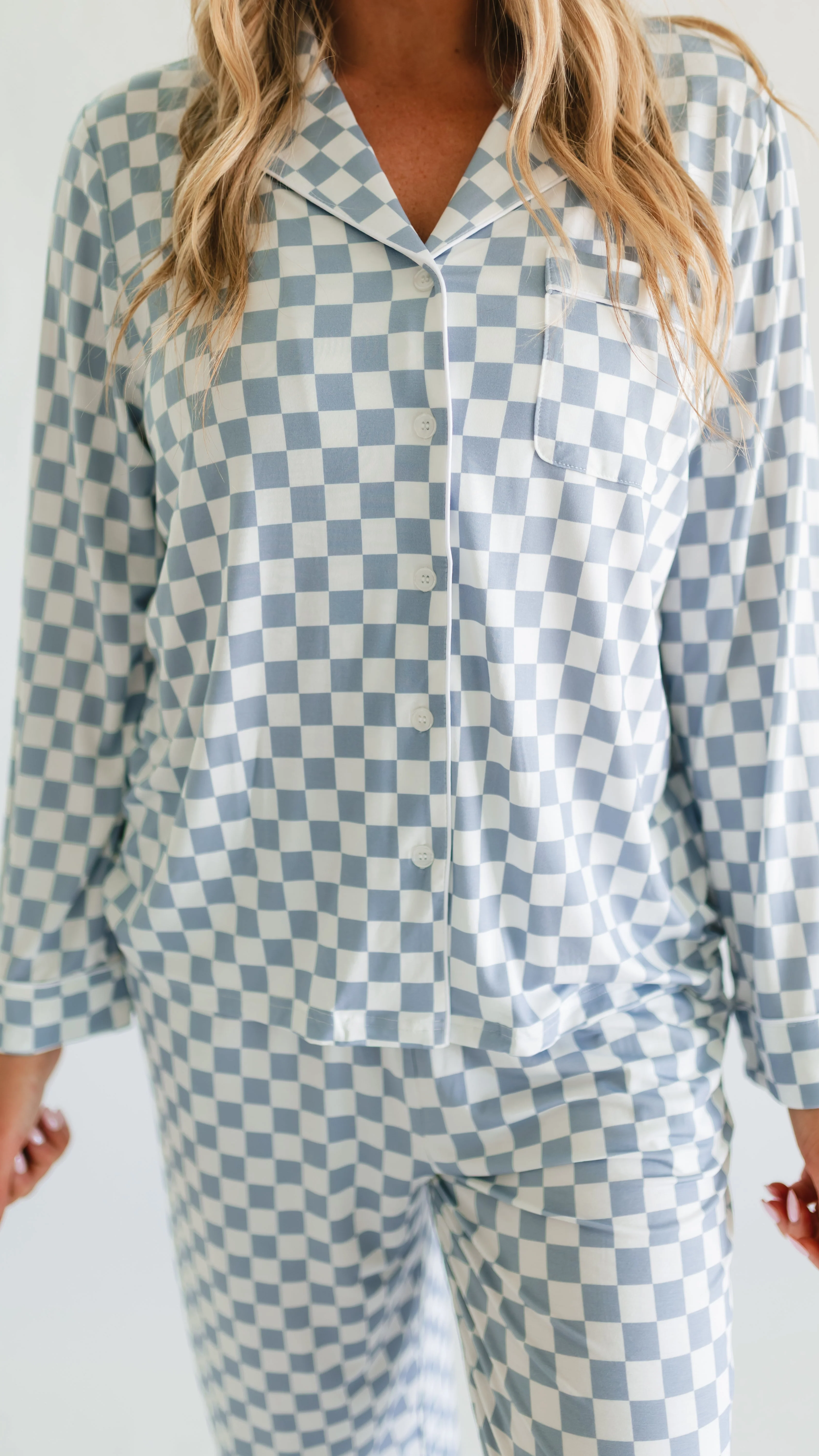 Women's Button Up Set In Cornflower Blue Checkered - Image 4