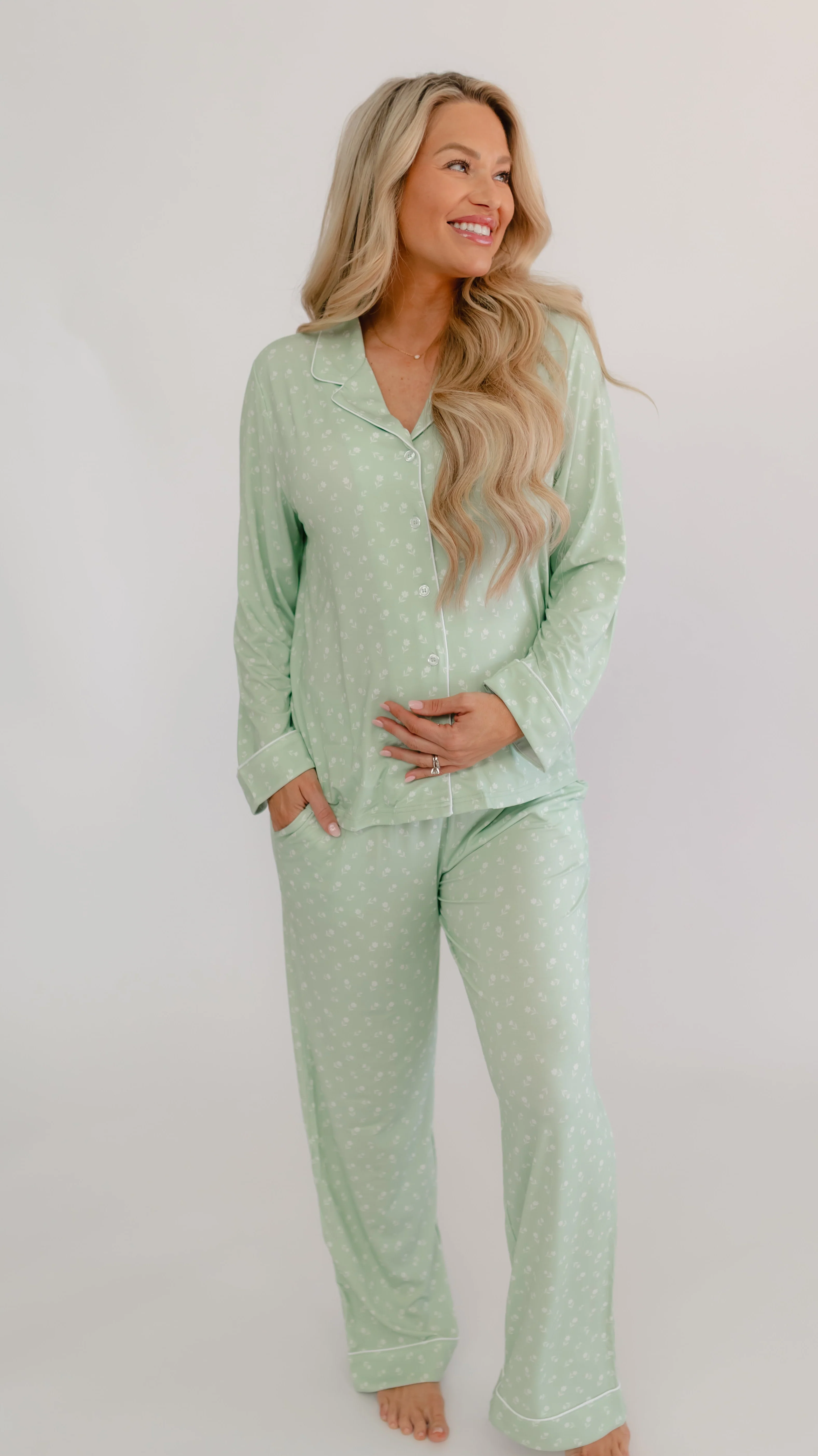 Womens Button Up Set In Meadow Bloom