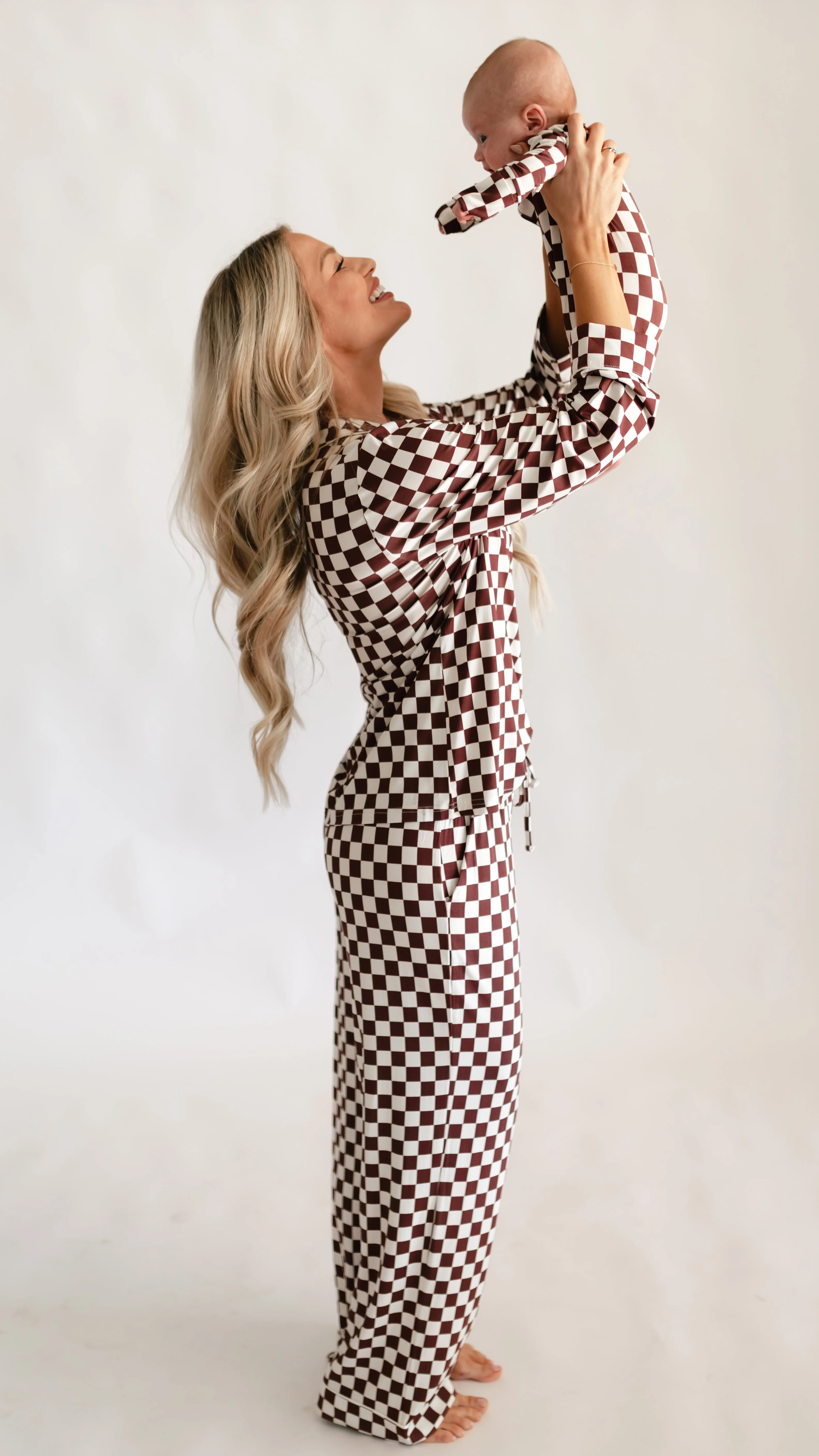 Women's Button Up Set In Cream + Brown Checkered - Image 3