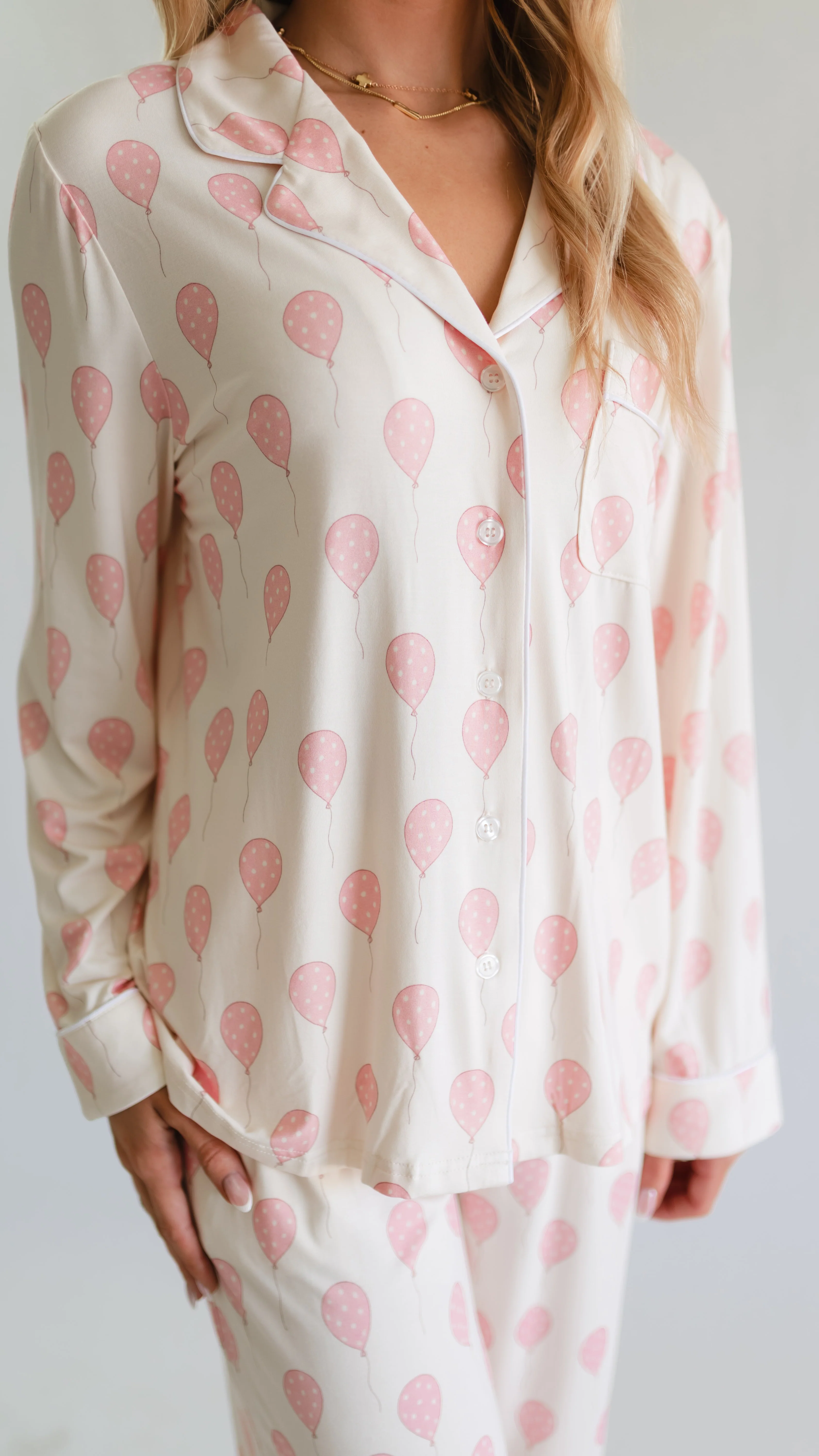 Women's Button Up Set In Pink Balloons - Image 2
