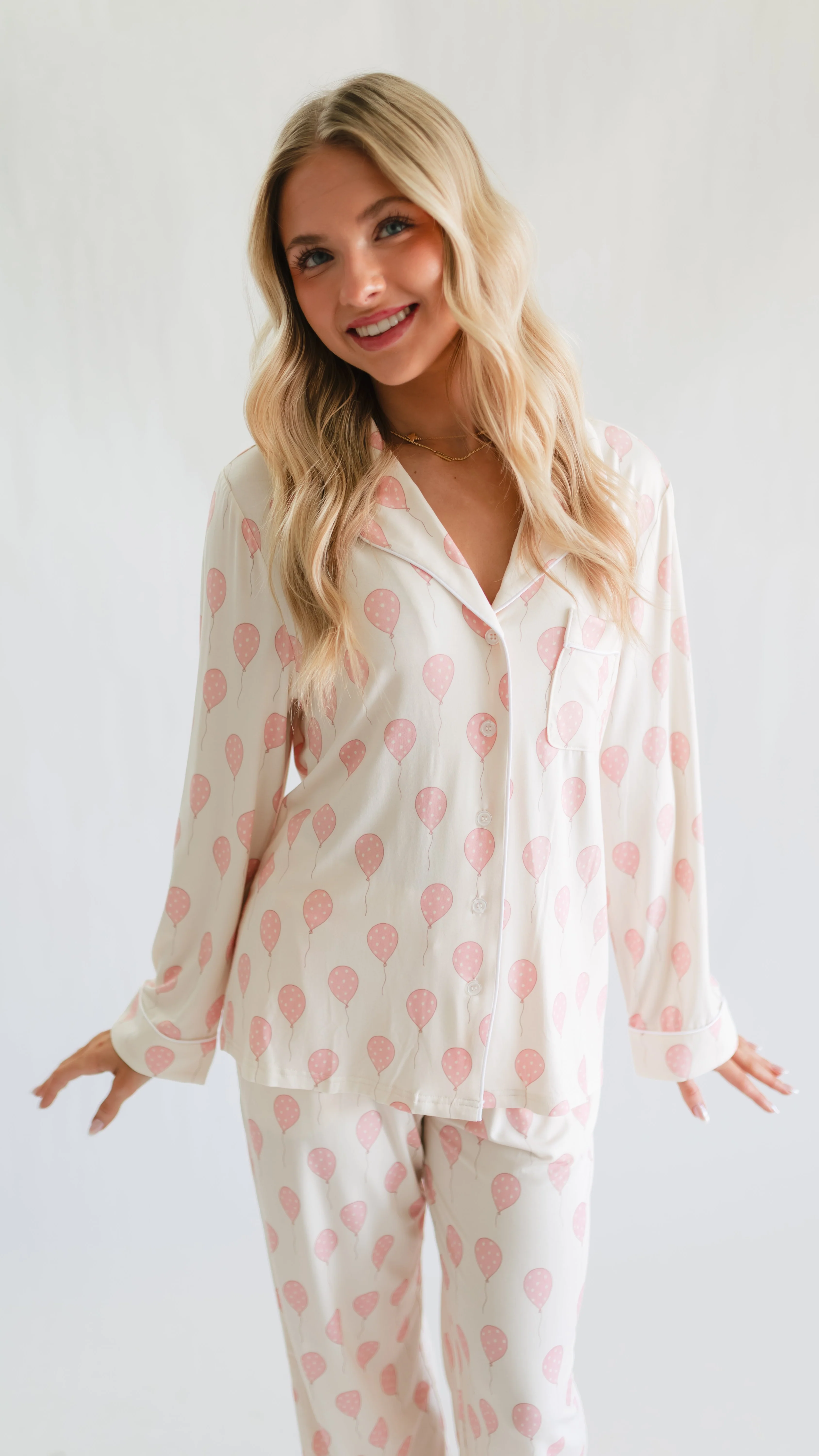 Women's Button Up Set In Pink Balloons - Image 4