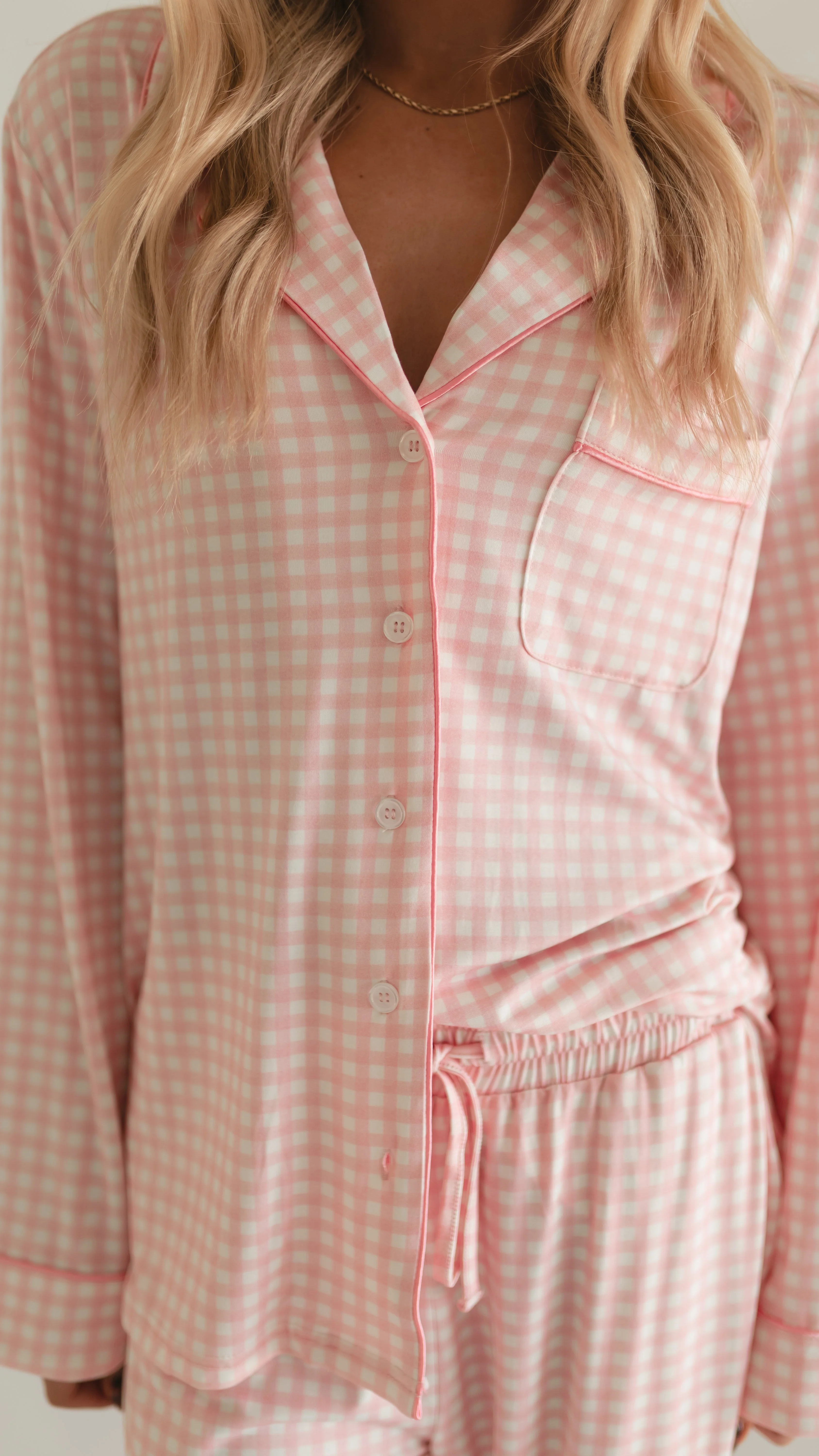 Women's Button Up Set In Pink Gingham - Image 2
