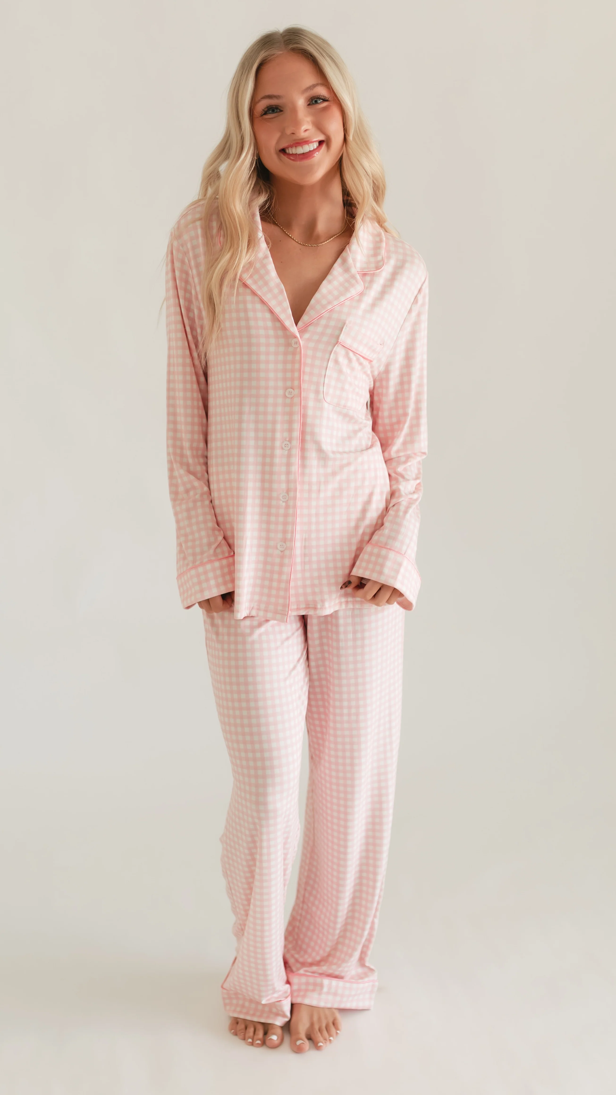 Women's Button Up Set In Pink Gingham - Image 3