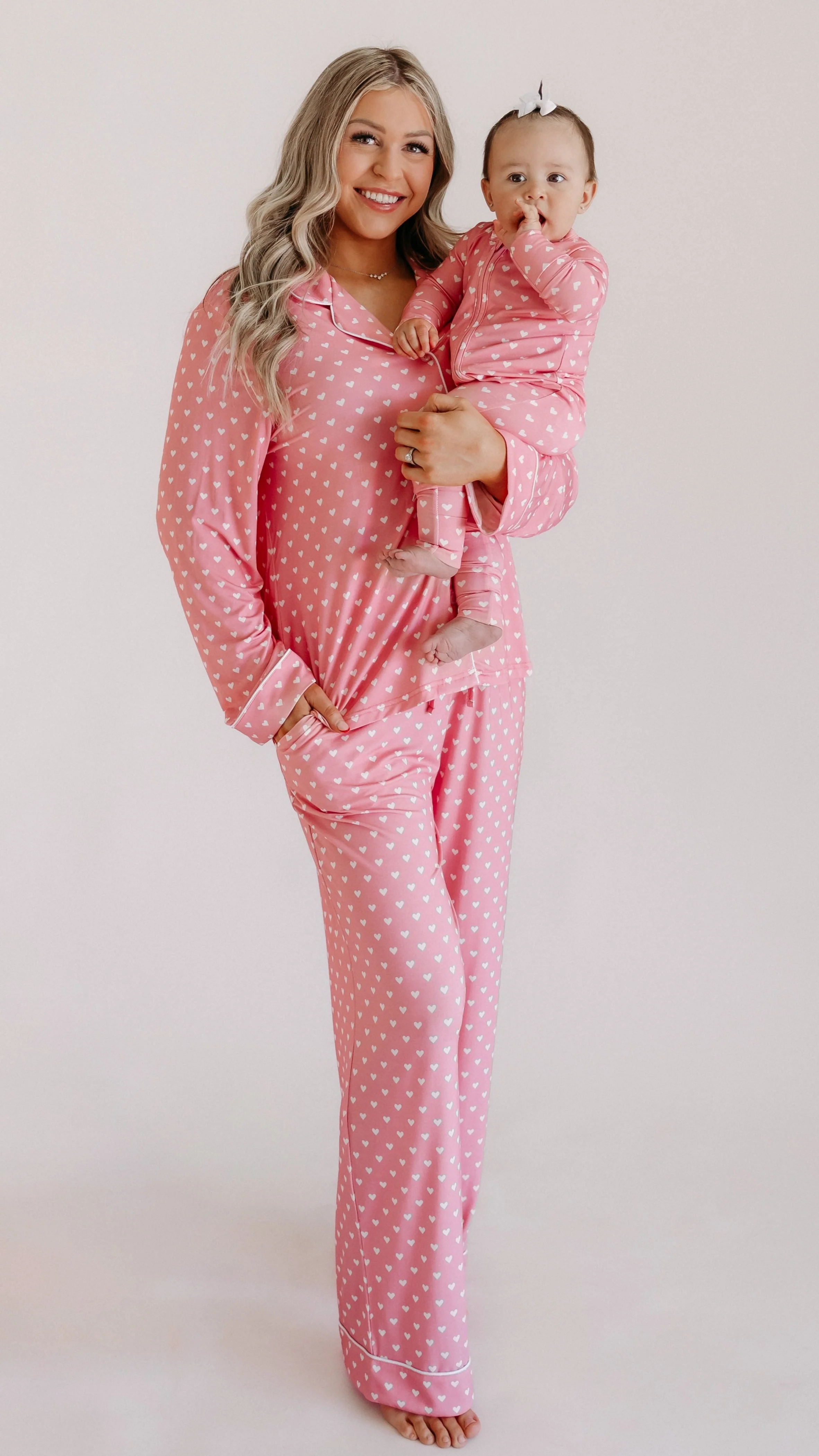 Women's Button Up Set In Pink Hearts - Image 3
