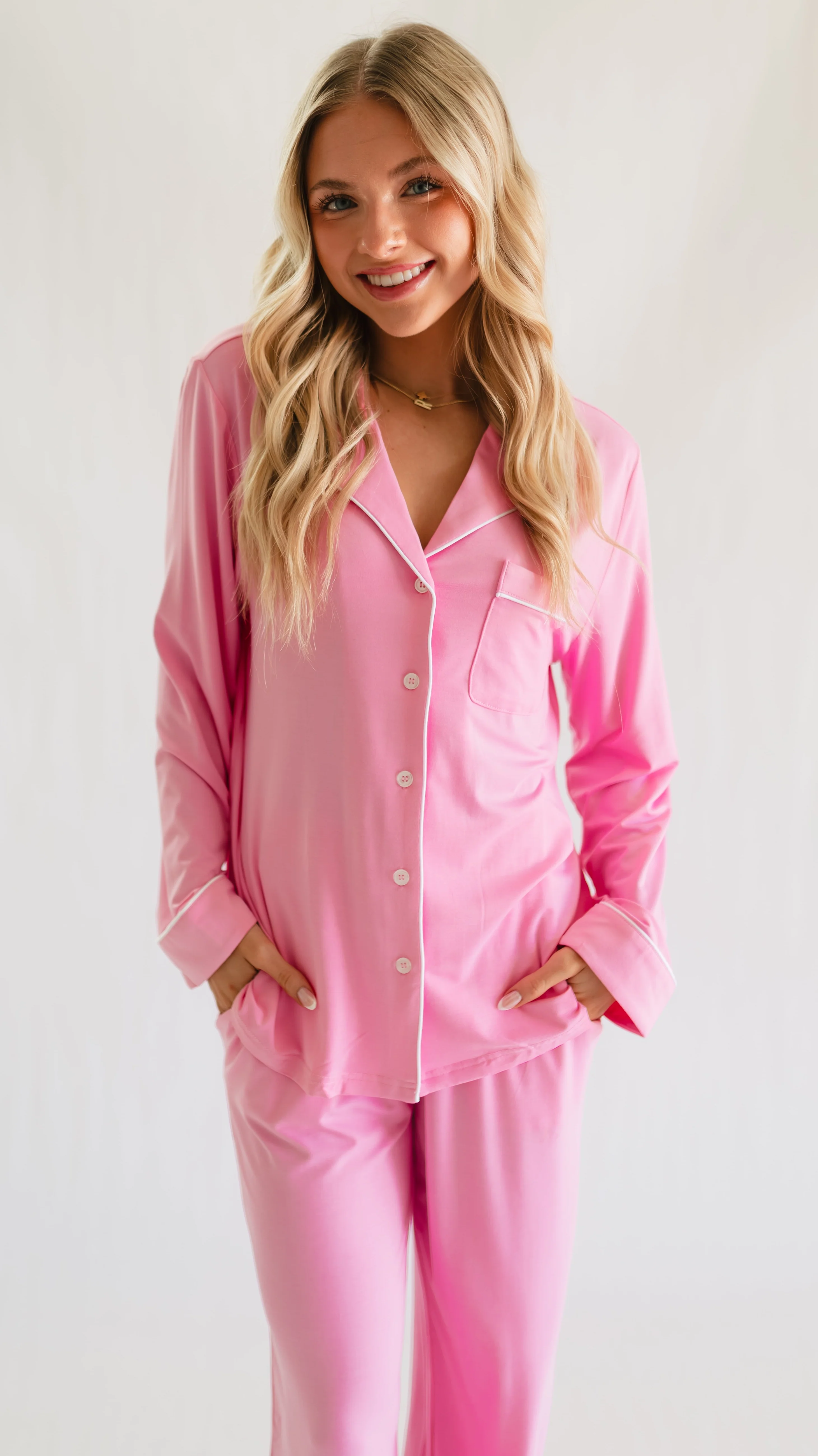 Women's Button Up Set In Pretty Pink - Image 3