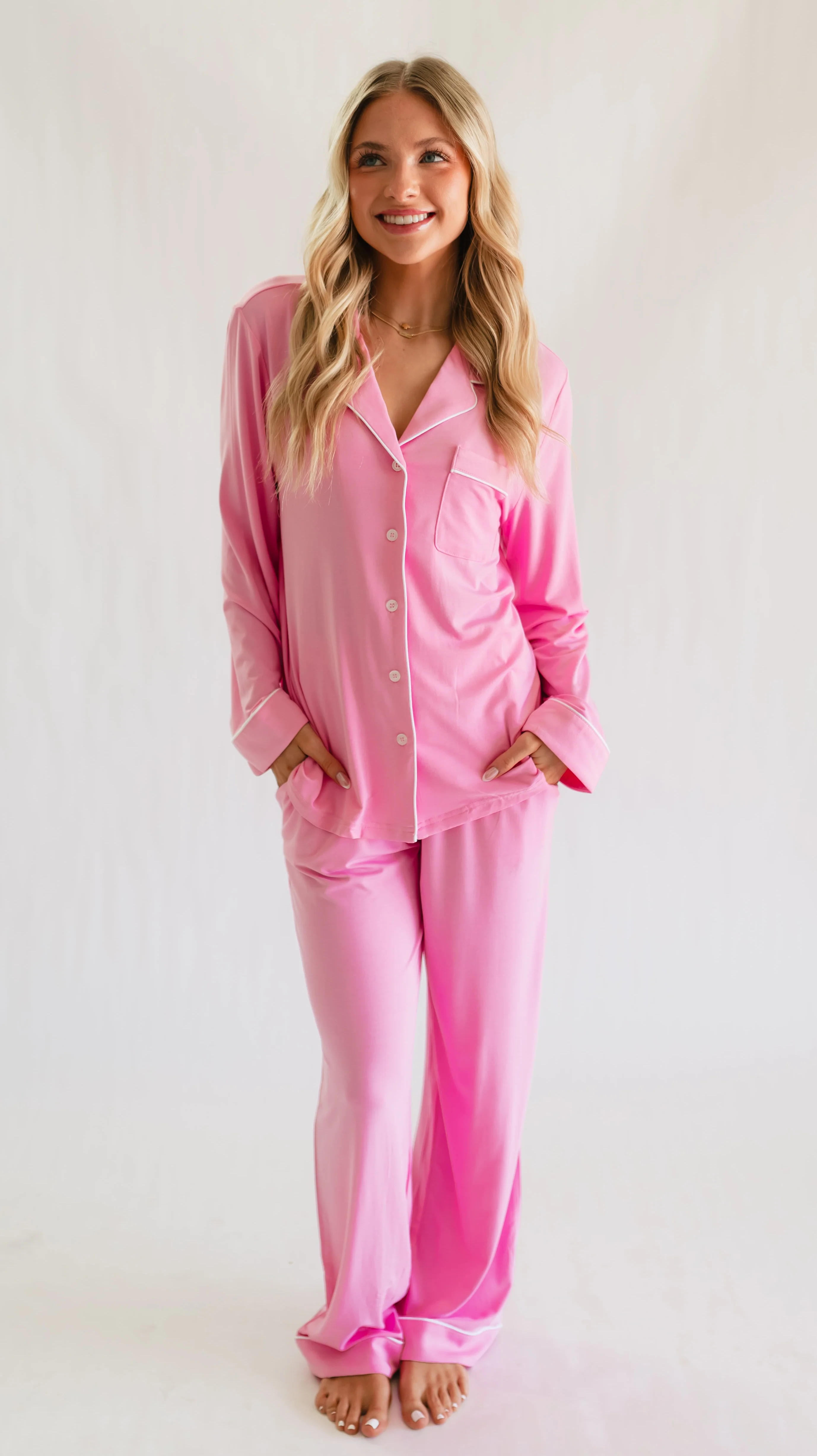 Women's Button Up Set In Pretty Pink - Image 4