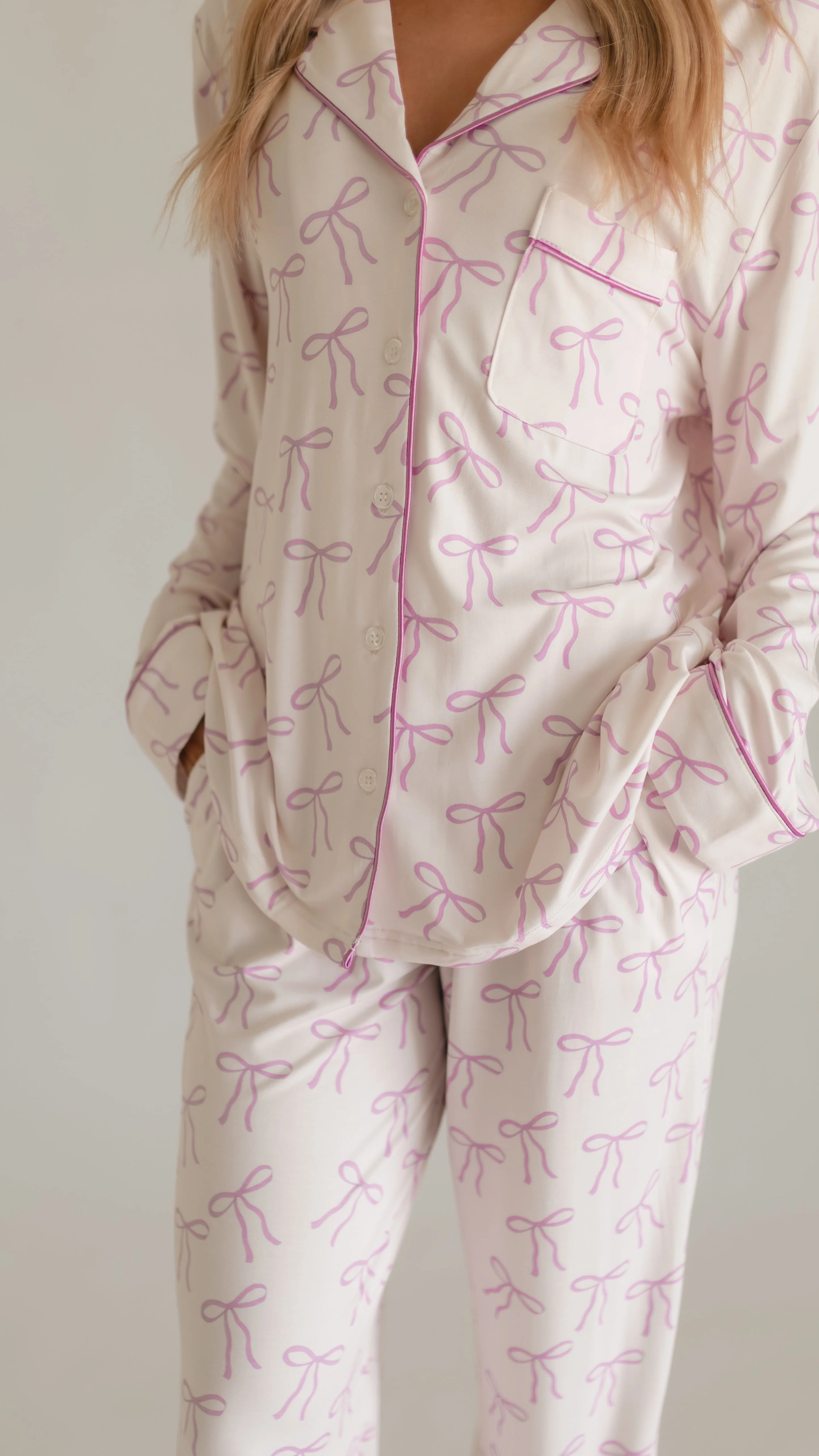 Women's Button Up Set In Purple Bows - Image 2