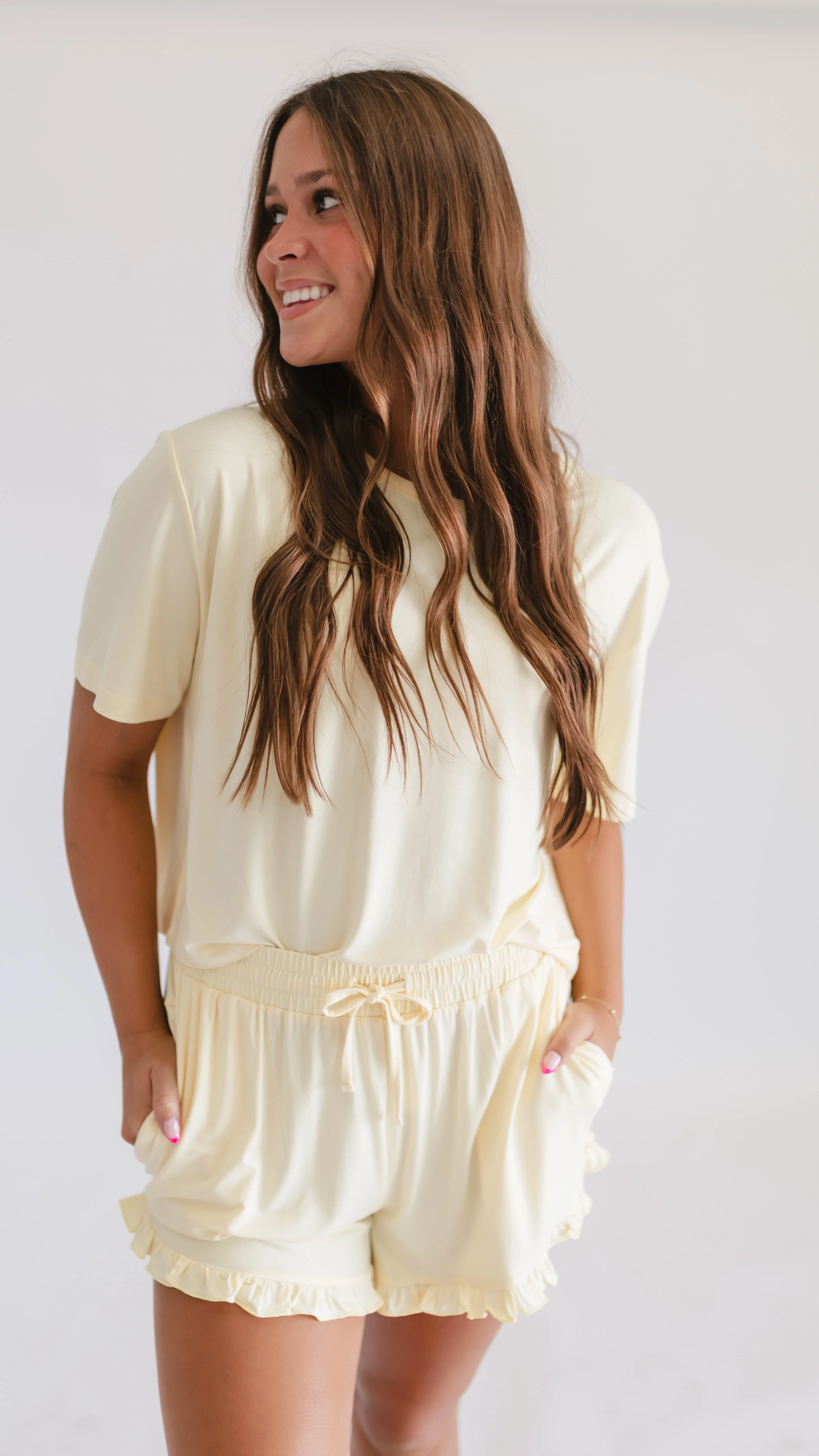 Women's Ruffle Short Set in Butter Yellow - Image 2
