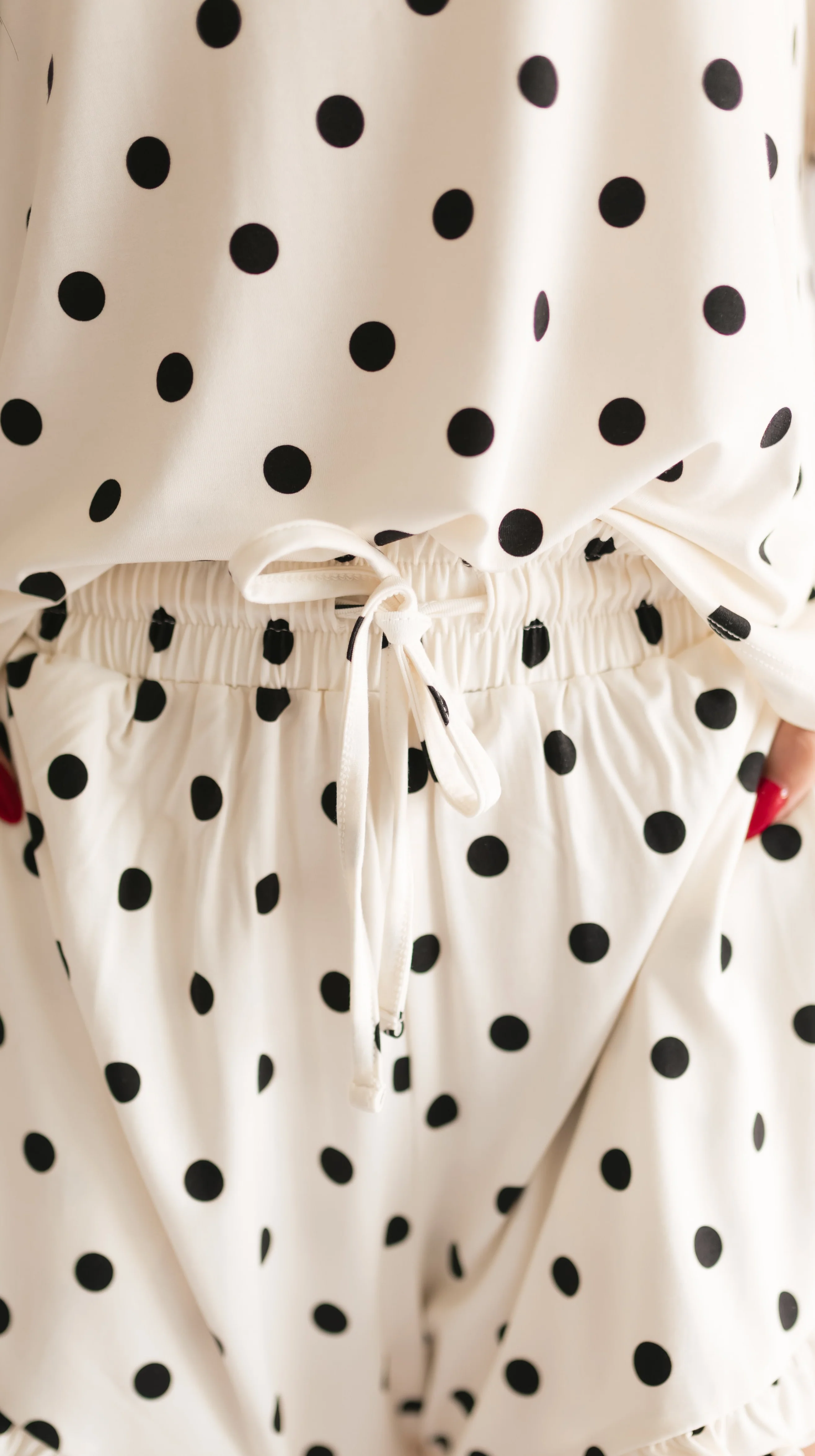 Women's Ruffle Short Set in Cream & Black polka dots - Image 2