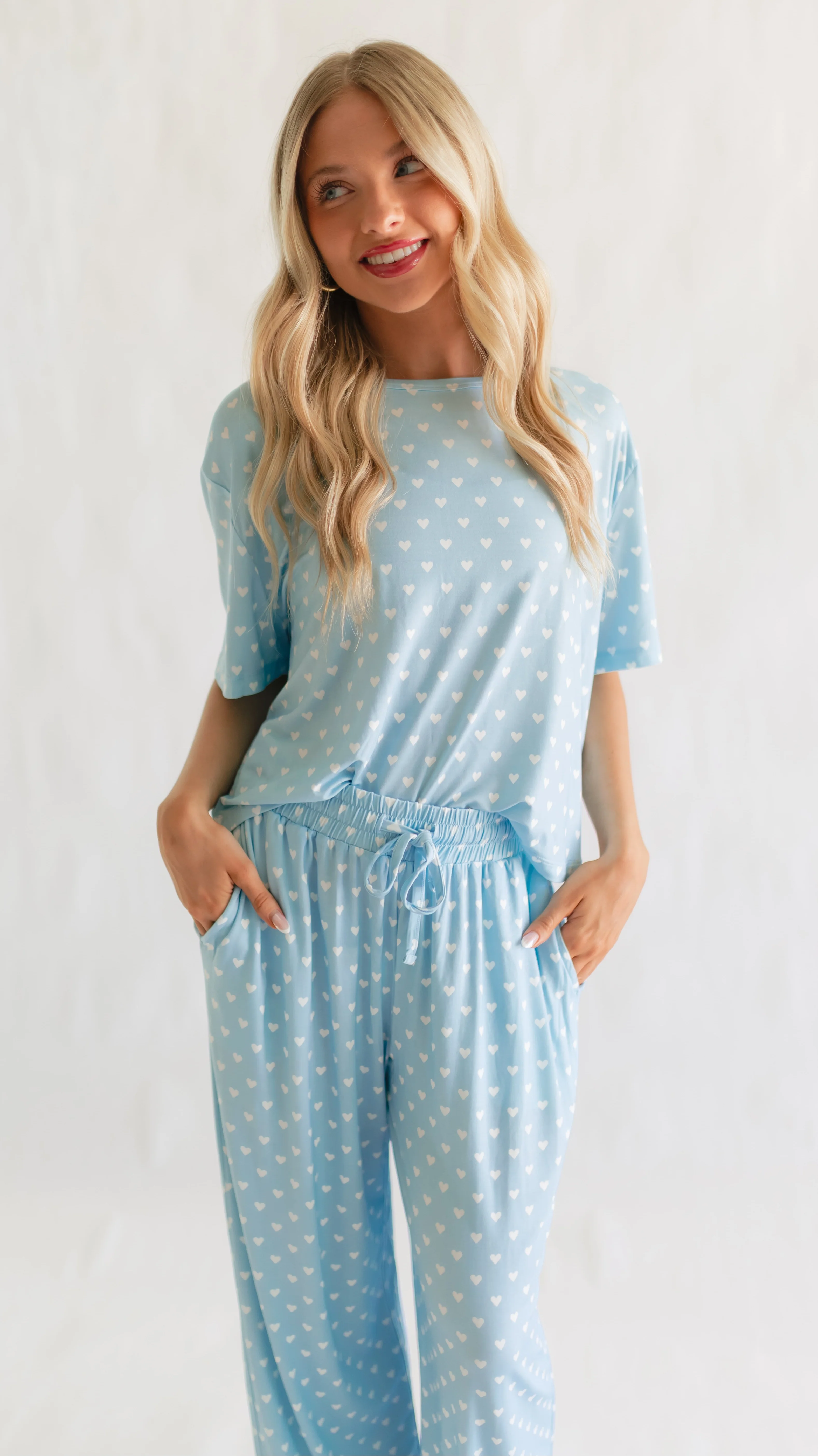 Women's T-Shirt and Pants Set in Blue Hearts - Image 3
