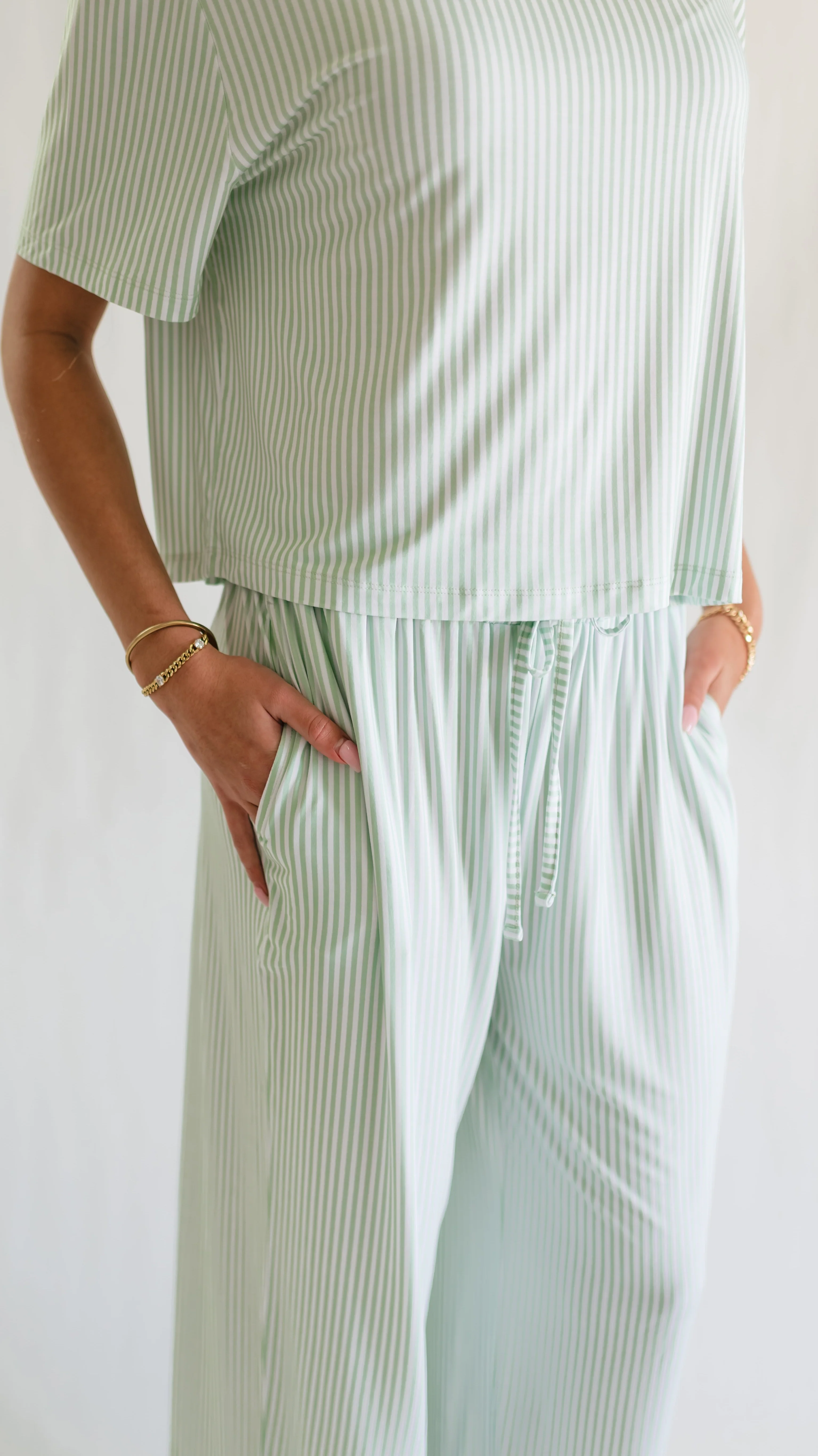 Women's T-Shirt and Pants Set in Meadow Bloom Pin Stripe - Image 2
