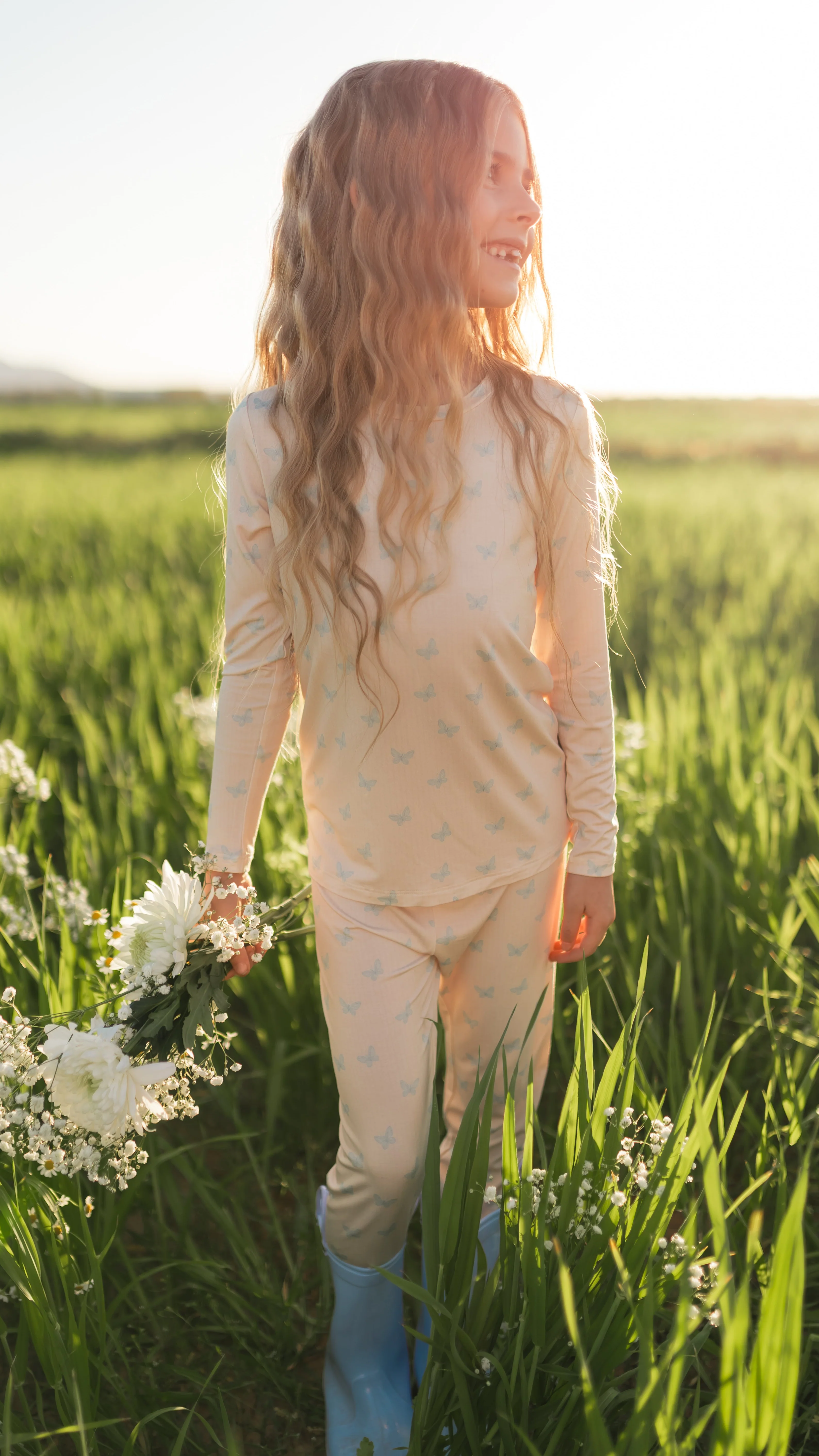 Youth Pajama Set in Blue Butterflies