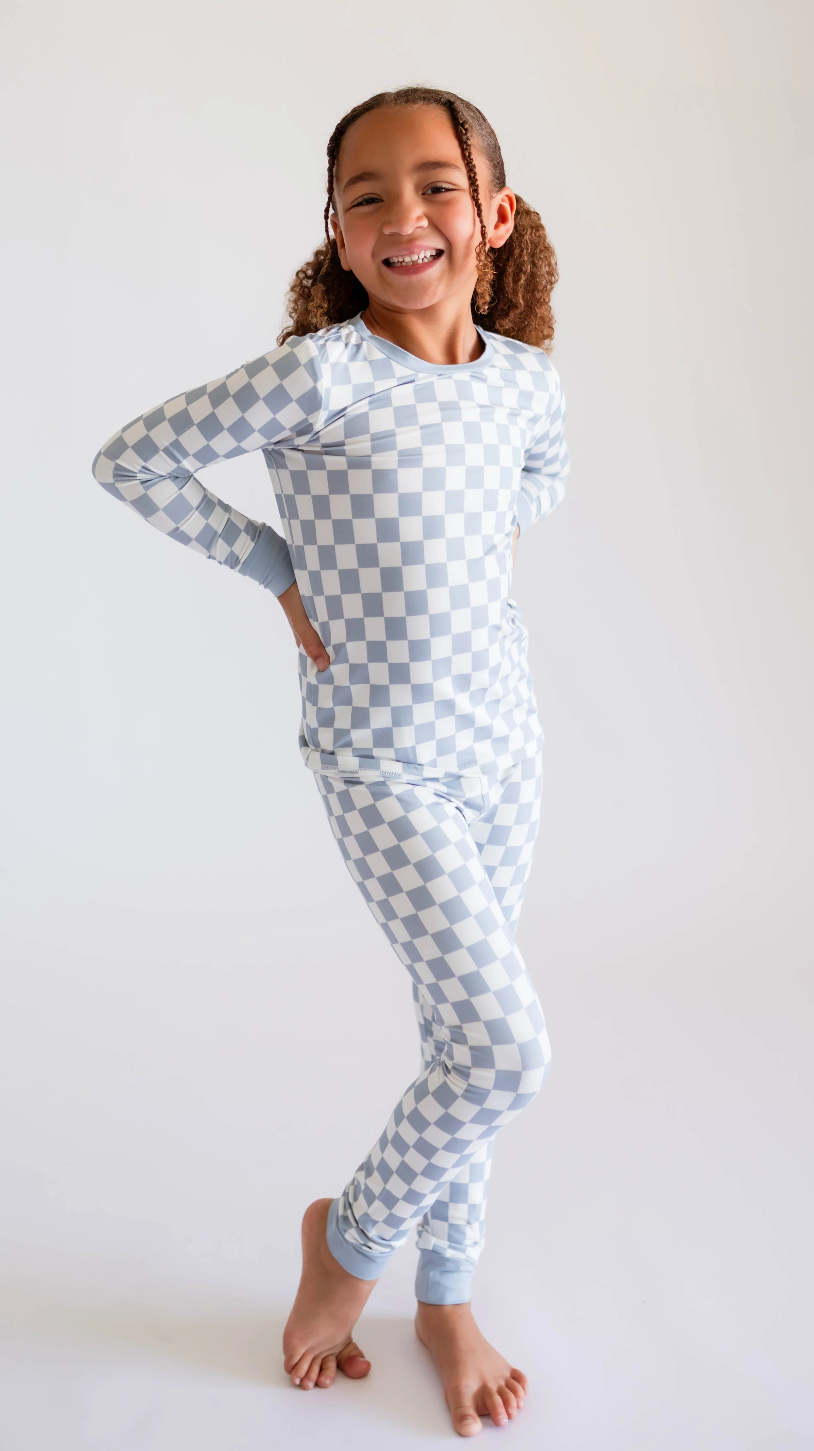 Youth Pajama Set in Cornflower Blue checkered