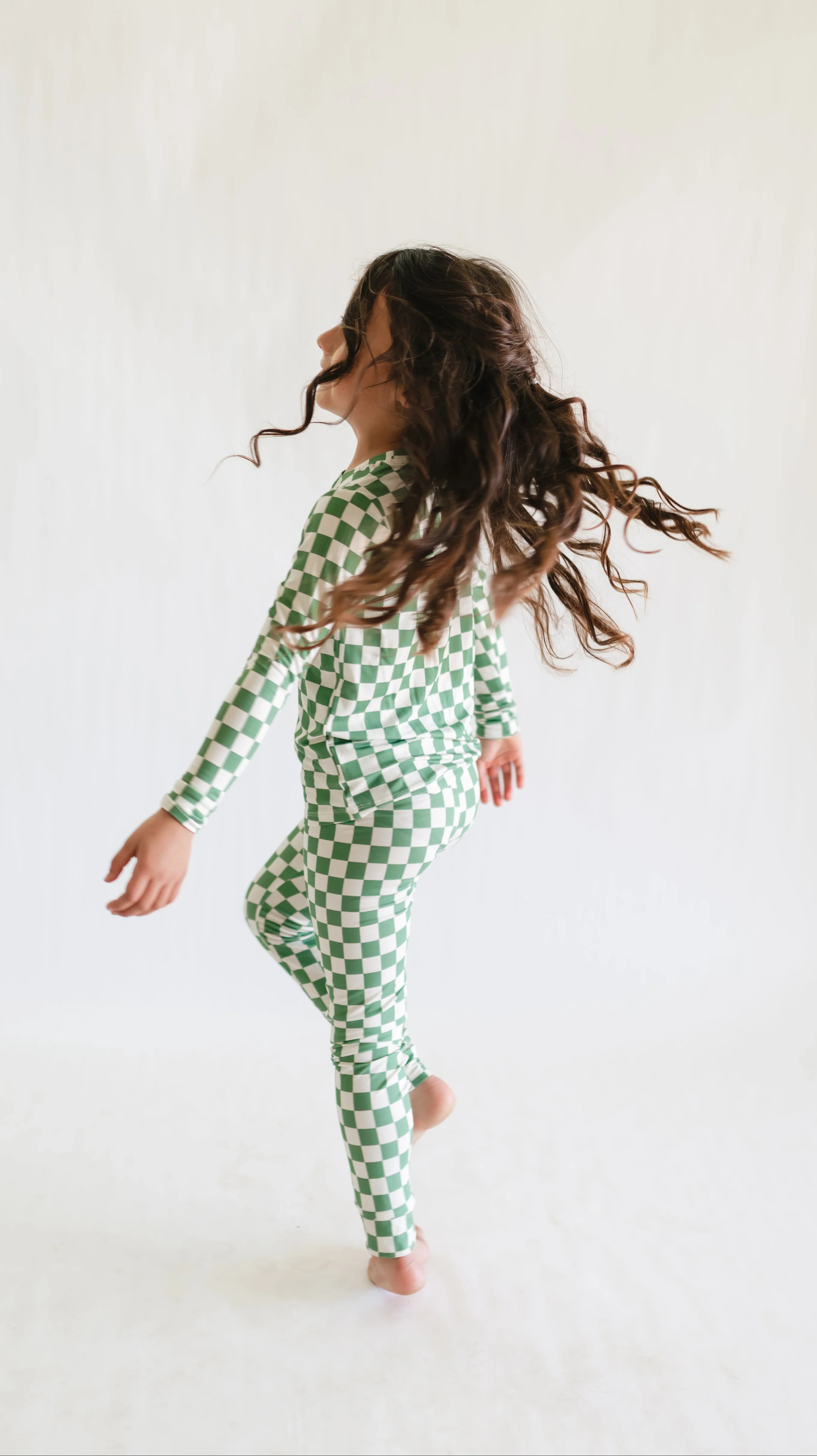 Youth Pajama Set in Green Checkered - Image 3